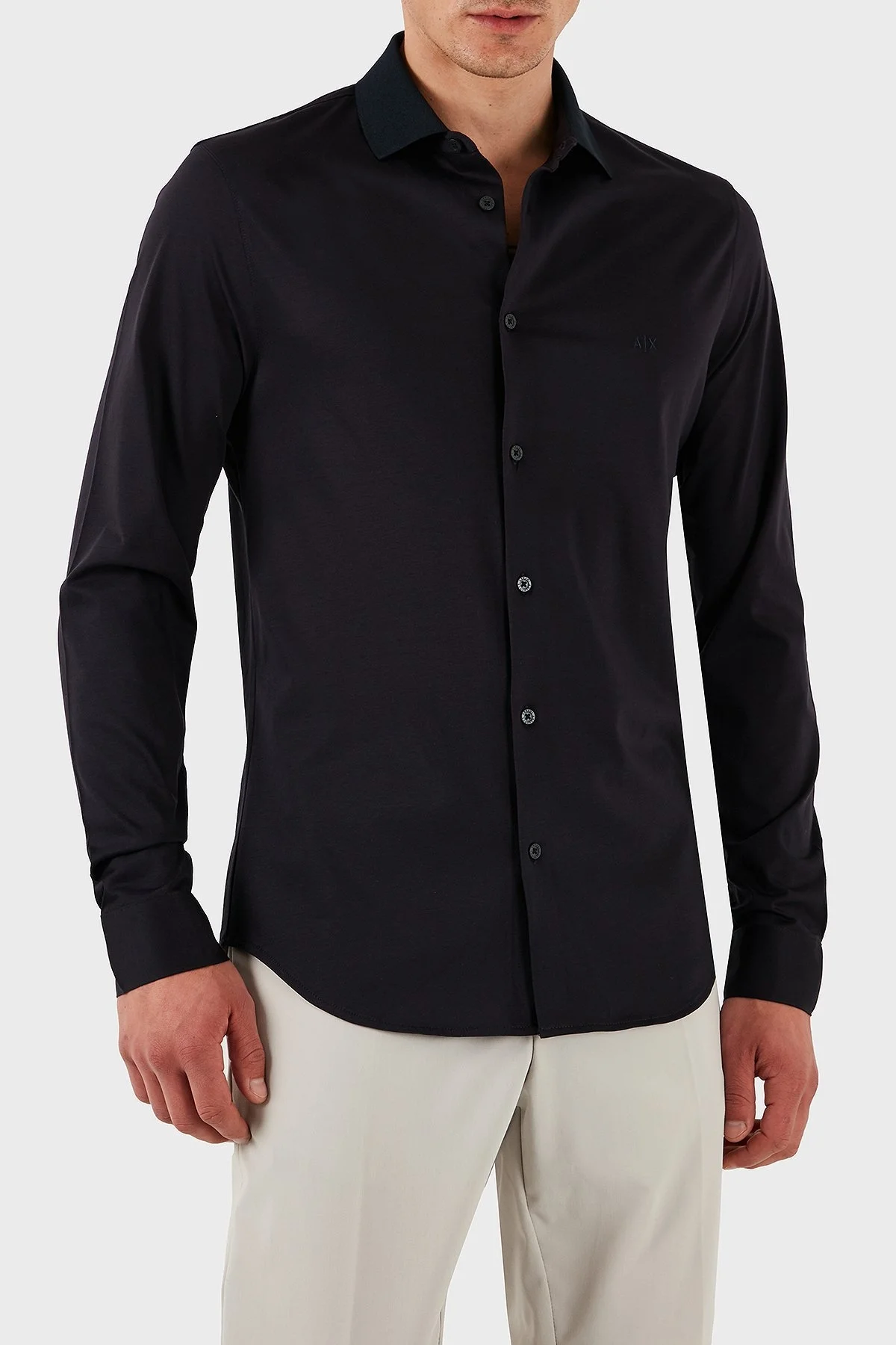 Armani Exchange % 100 Pamuk Regular Fit Düz Yaka Erkek Gömlek XM000497 AF10364 UB101 LACİVERT - 10