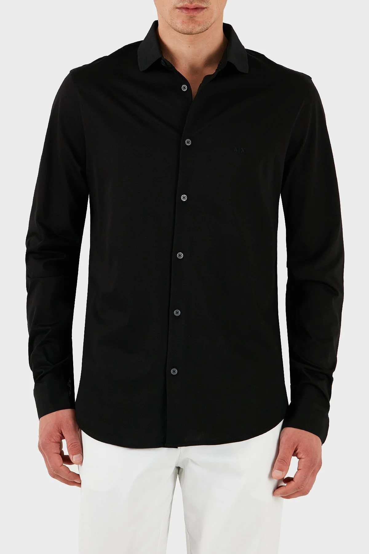 Armani Exchange % 100 Pamuk Regular Fit Düz Yaka Erkek Gömlek XM000497 AF10364 UC001 SİYAH - 7
