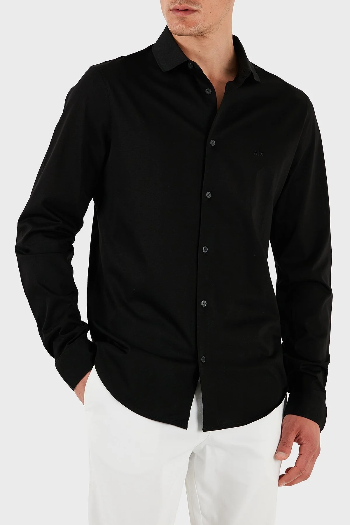 Armani Exchange % 100 Pamuk Regular Fit Düz Yaka Erkek Gömlek XM000497 AF10364 UC001 SİYAH - 8