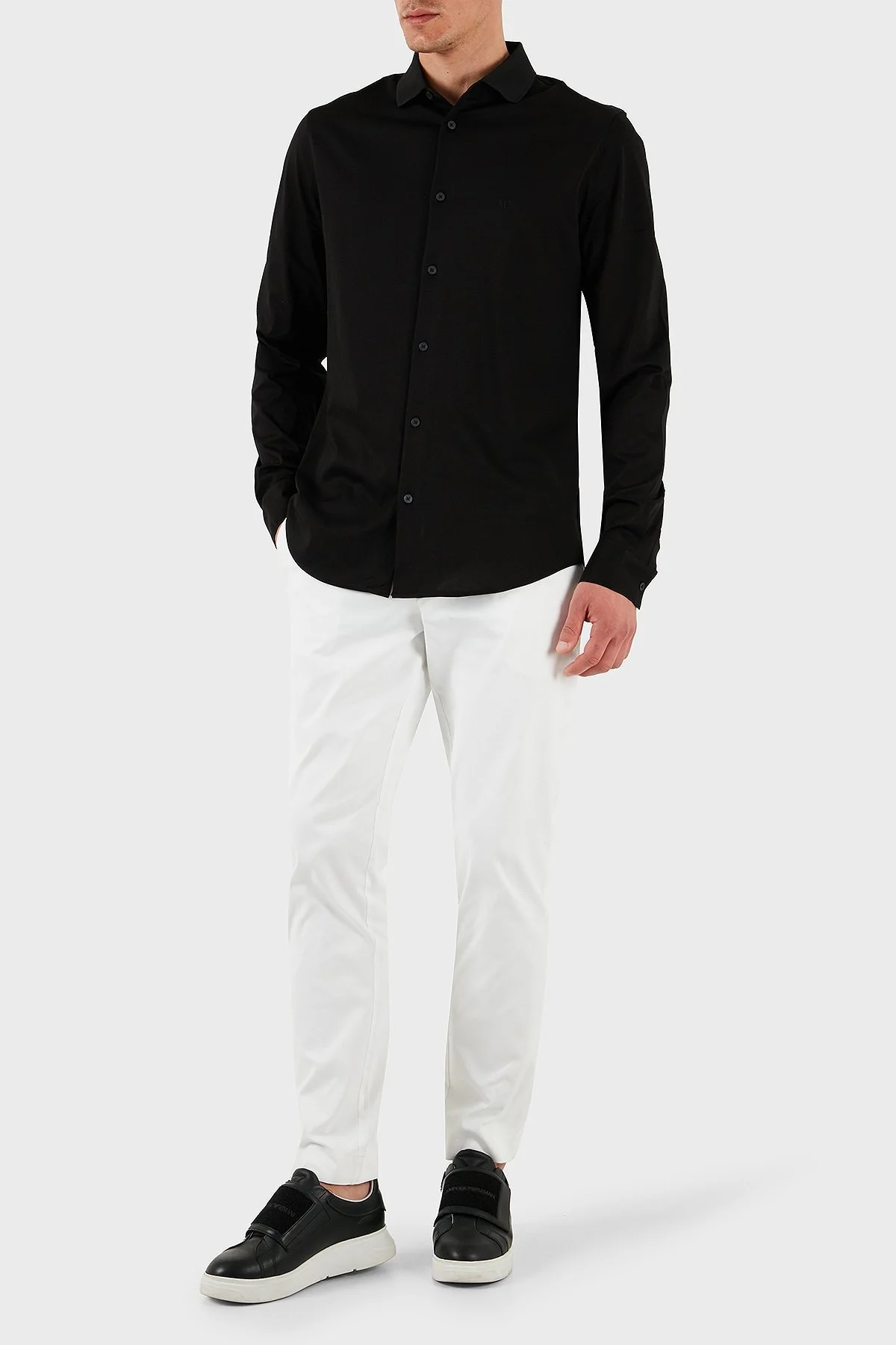 Armani Exchange % 100 Pamuk Regular Fit Düz Yaka Erkek Gömlek XM000497 AF10364 UC001 SİYAH - 10