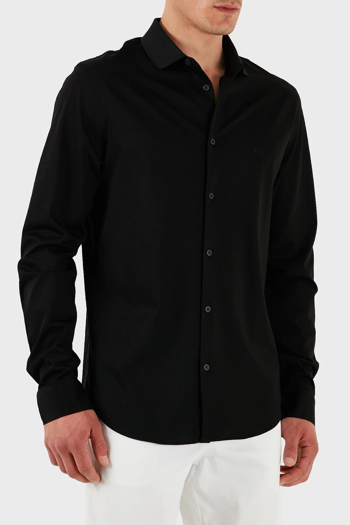 Armani Exchange % 100 Pamuk Regular Fit Düz Yaka Erkek Gömlek XM000497 AF10364 UC001 SİYAH - 11