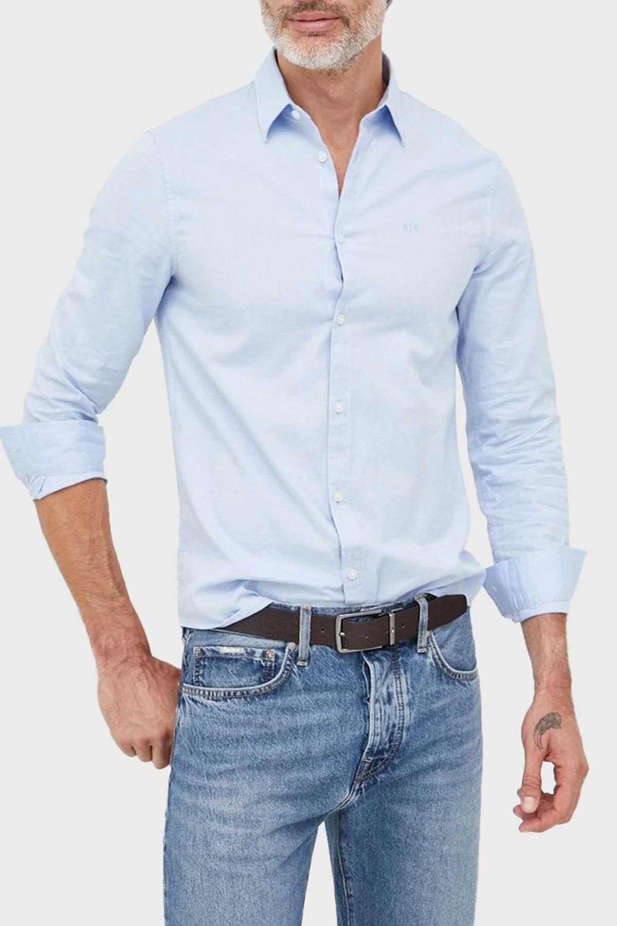 Armani Exchange % 100 Pamuk Regular Fit Erkek Gömlek 8NZCGB Z8ANZ 0536 AÇIK MAVİ - 1