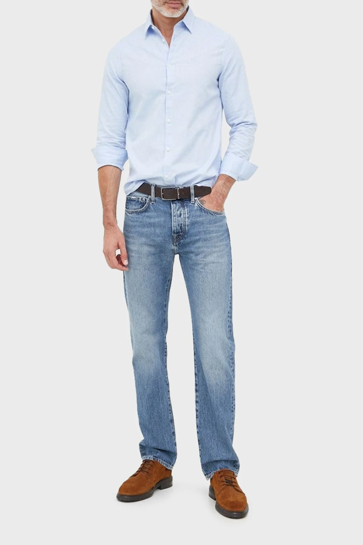 Armani Exchange % 100 Pamuk Regular Fit Erkek Gömlek 8NZCGB Z8ANZ 0536 AÇIK MAVİ - 3