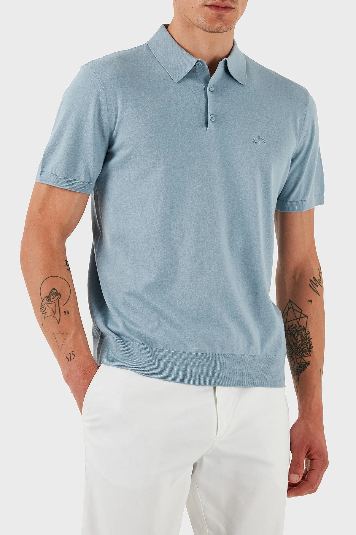 Armani Exchange % 100 Pamuk Regular Fit Erkek Polo Yaka T Shirt 8NZF5D ZM3JZ U9287 AÇIK MAVİ - 4