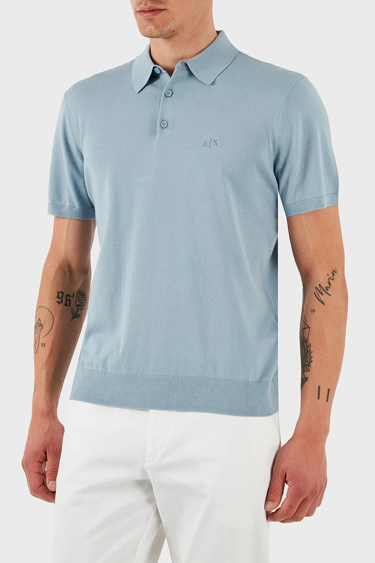 Armani Exchange % 100 Pamuk Regular Fit Erkek Polo Yaka T Shirt 8NZF5D ZM3JZ U9287 AÇIK MAVİ - 5