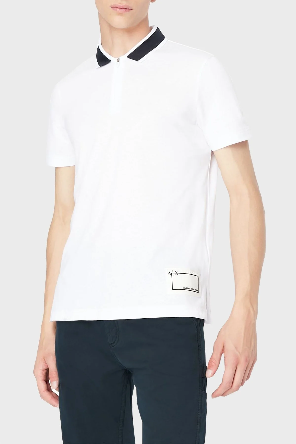 Armani Exchange % 100 Pamuk Regular Fit Fermuarlı Erkek Polo T Shirt 6LZFJA ZJL4Z 1100 BEYAZ - 1