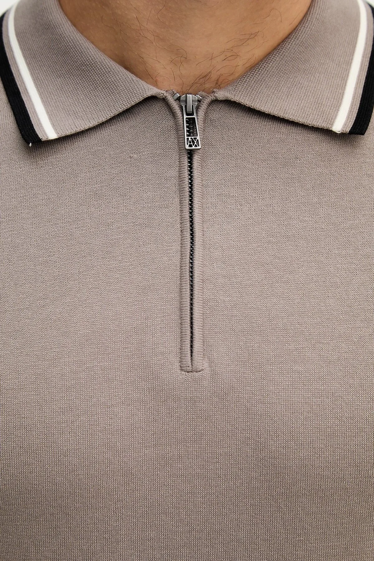 Armani Exchange % 100 Pamuk Regular Fit Fermuarlı Erkek Polo XM001977 AF20139 U6107 Toprak - 4