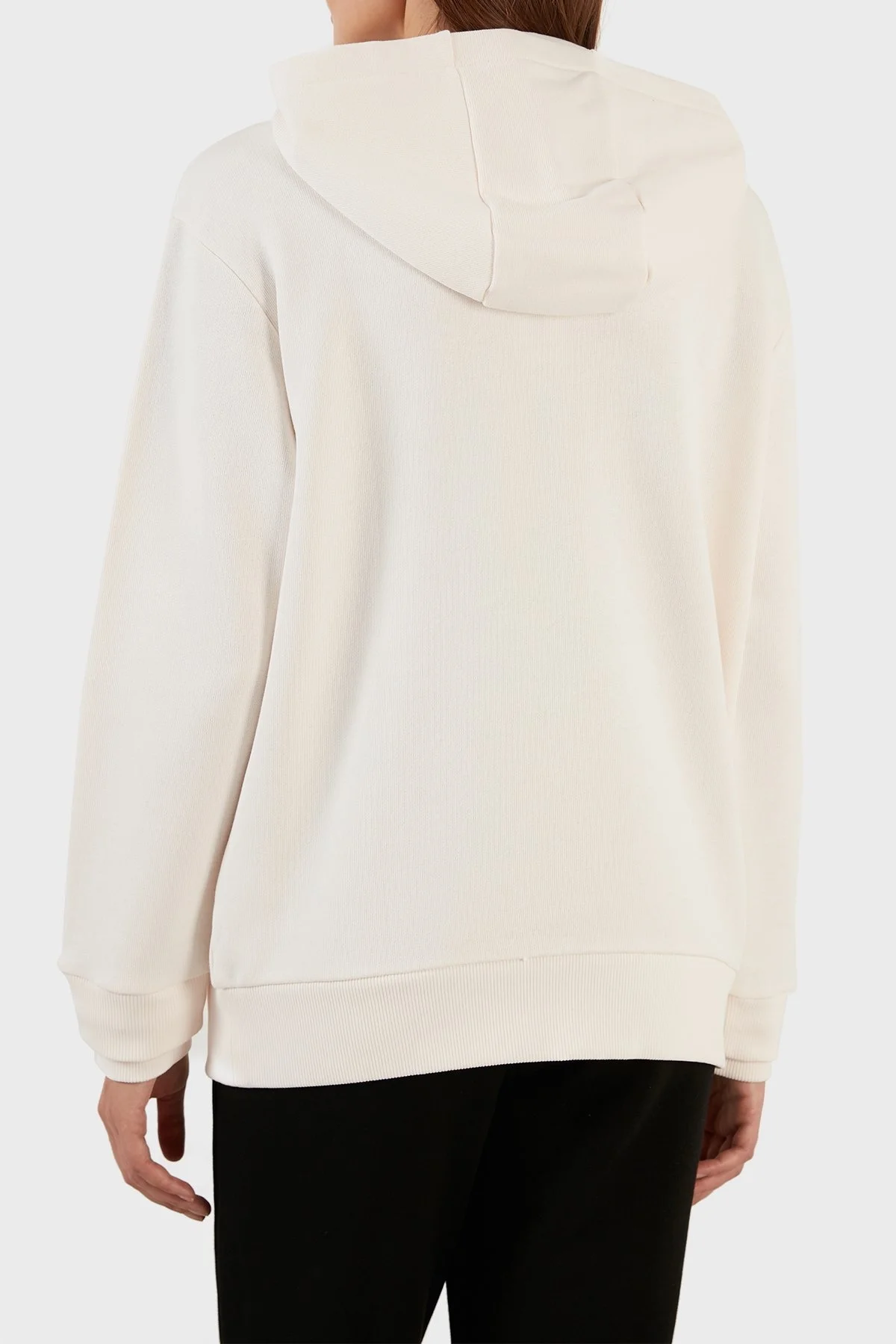 Armani Exchange % 100 Pamuk Regular Fit Fermuarlı Kapüşonlu Bayan Sweat 6LYM77 YJBUZ 1130 BEYAZ - 5
