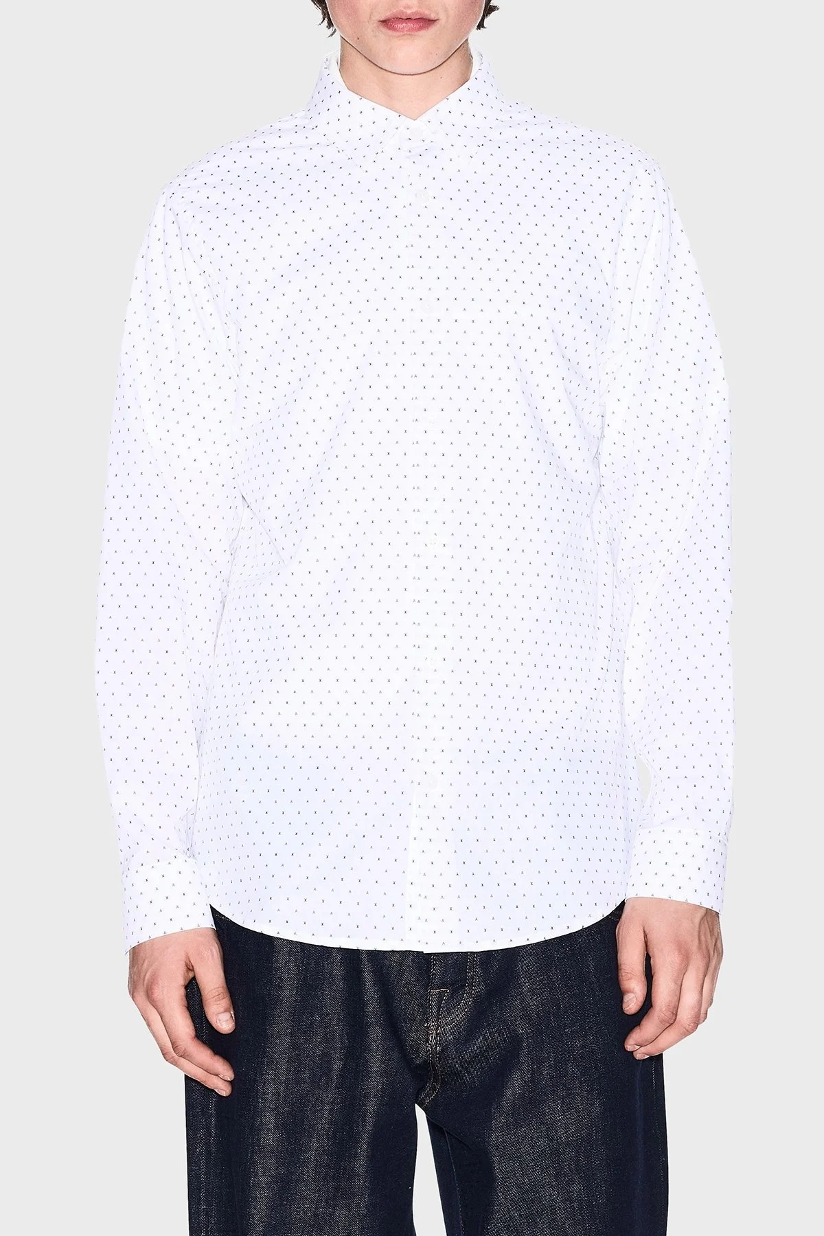 Armani Exchange % 100 Pamuk Regular Fit Jakarlı Erkek Gömlek XM000719 AF13206 F0048 BEYAZ - 6
