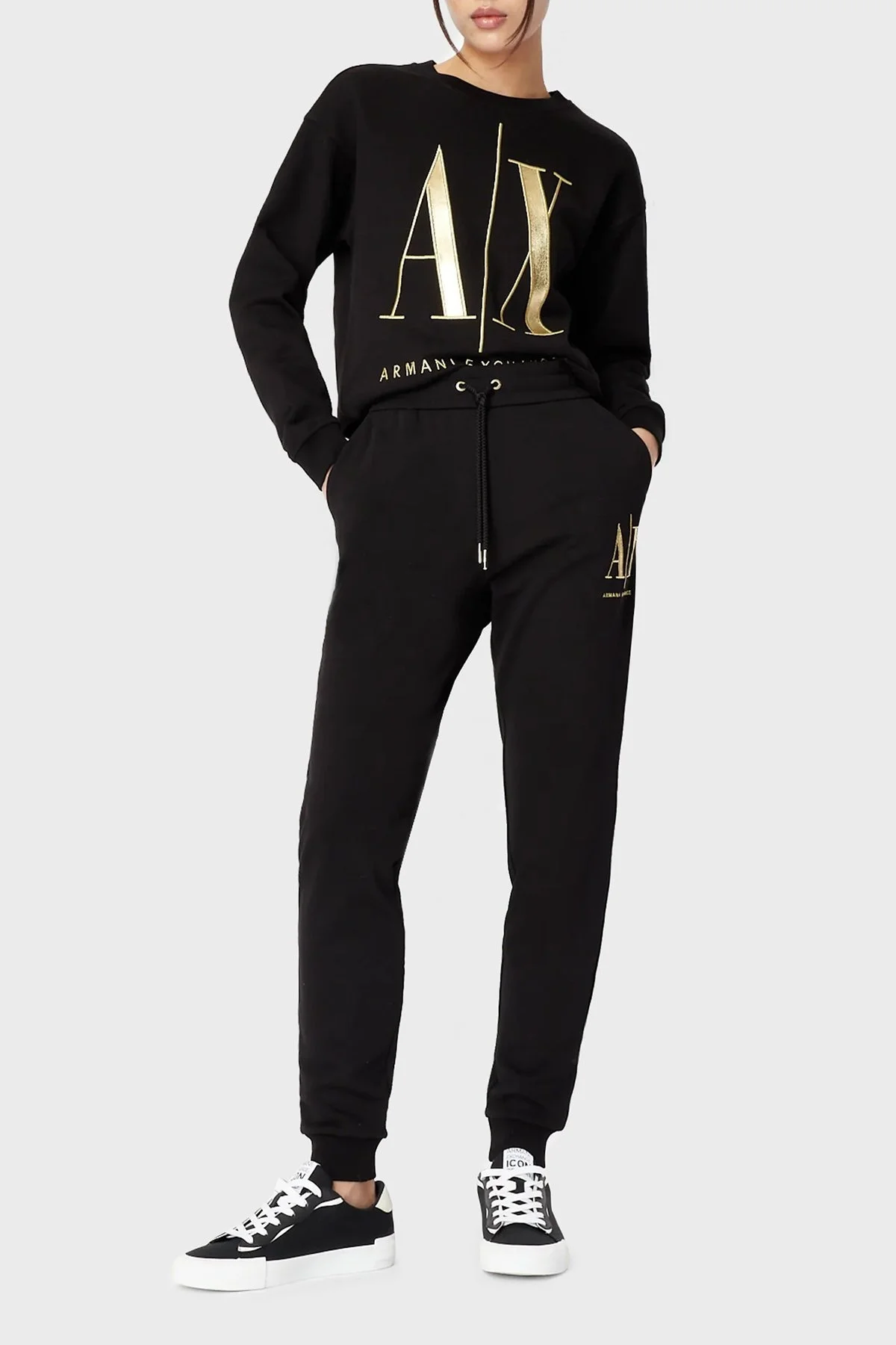 Armani Exchange % 100 Pamuk Regular Fit Jogger Spor Bayan Pantolon 8NYPMX YJ68Z 1200 SİYAH - 3