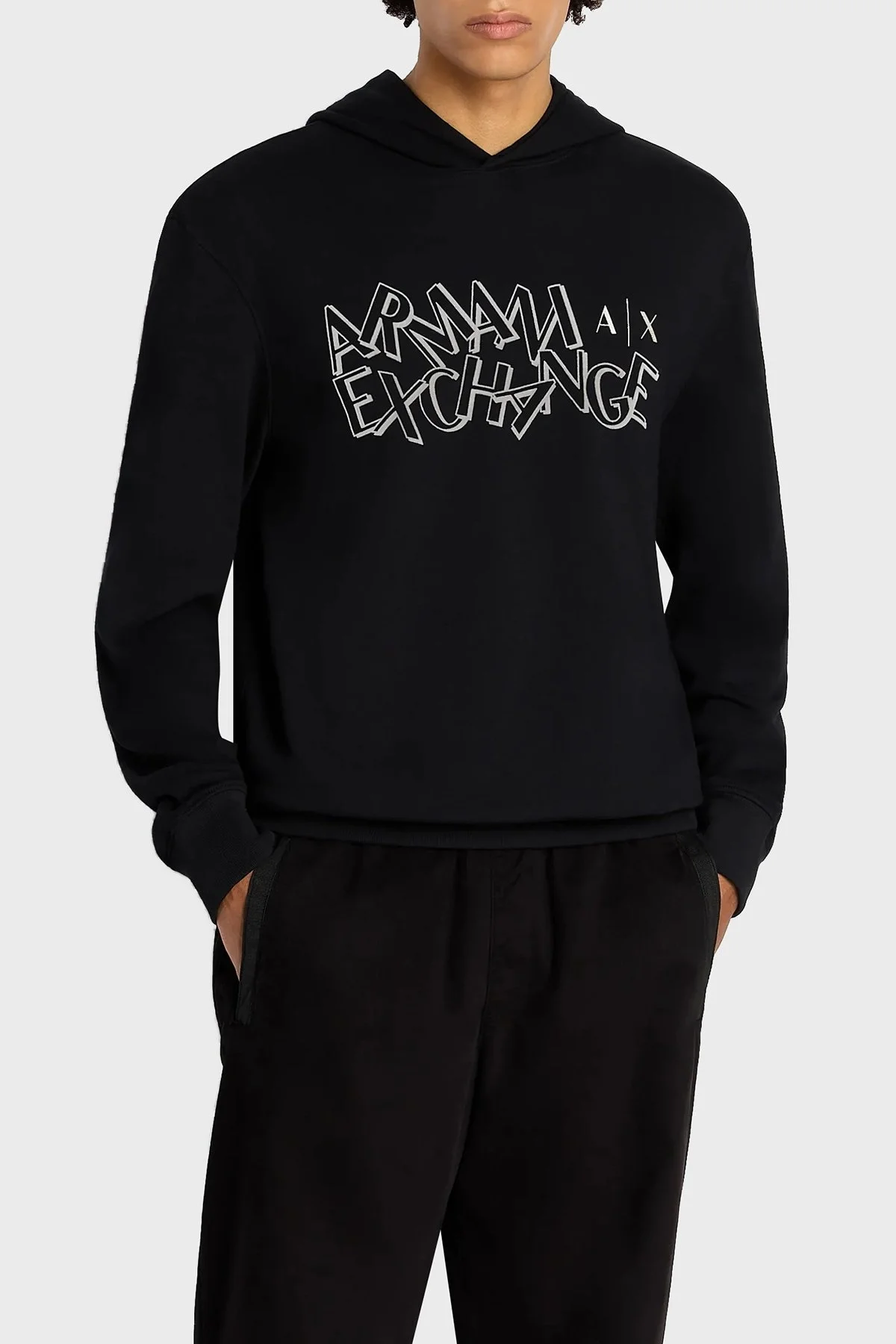 Armani Exchange % 100 Pamuk Regular Fit Kapüşonlu Erkek Sweat 6RZMBB ZJBWZ 1200 SİYAH - 1