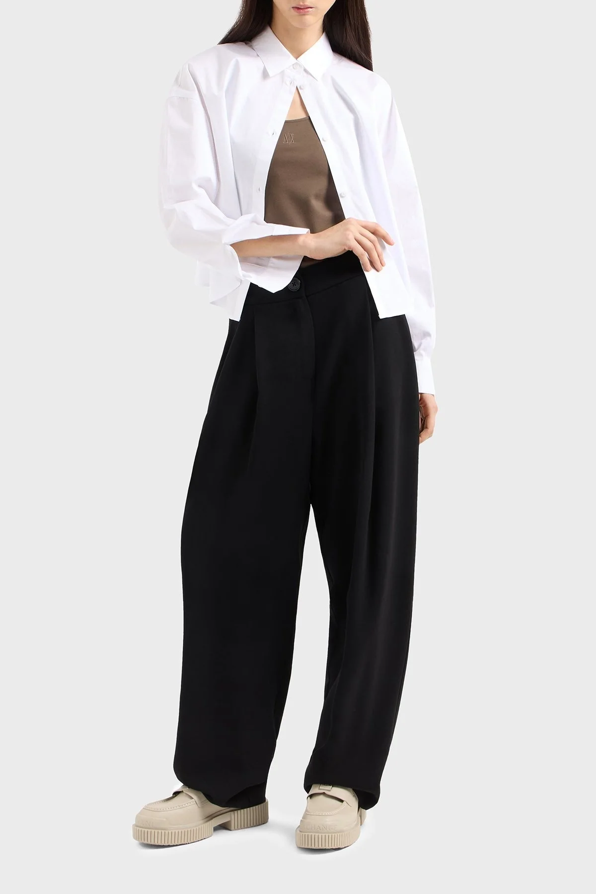 Armani Exchange % 100 Pamuk Regular Fit Kısa Bayan Gömlek XW001180 AF12812 U0002 BEYAZ - 7