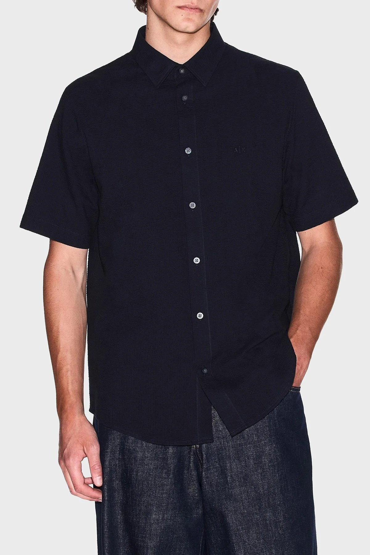 Armani Exchange % 100 Pamuk Regular Fit Kısa Kollu Erkek Gömlek XM001237 AF13141 UB101 LACİVERT - 6