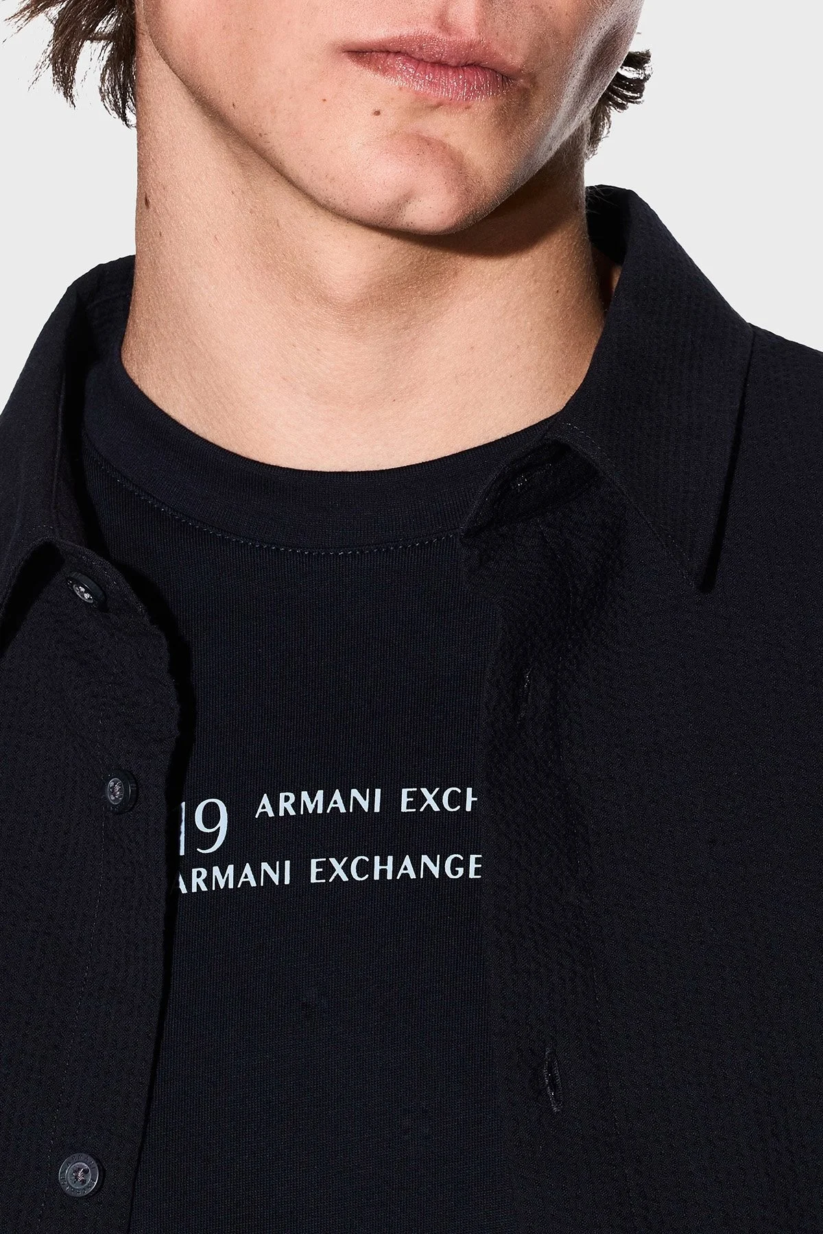 Armani Exchange % 100 Pamuk Regular Fit Kısa Kollu Erkek Gömlek XM001237 AF13141 UB101 LACİVERT - 9