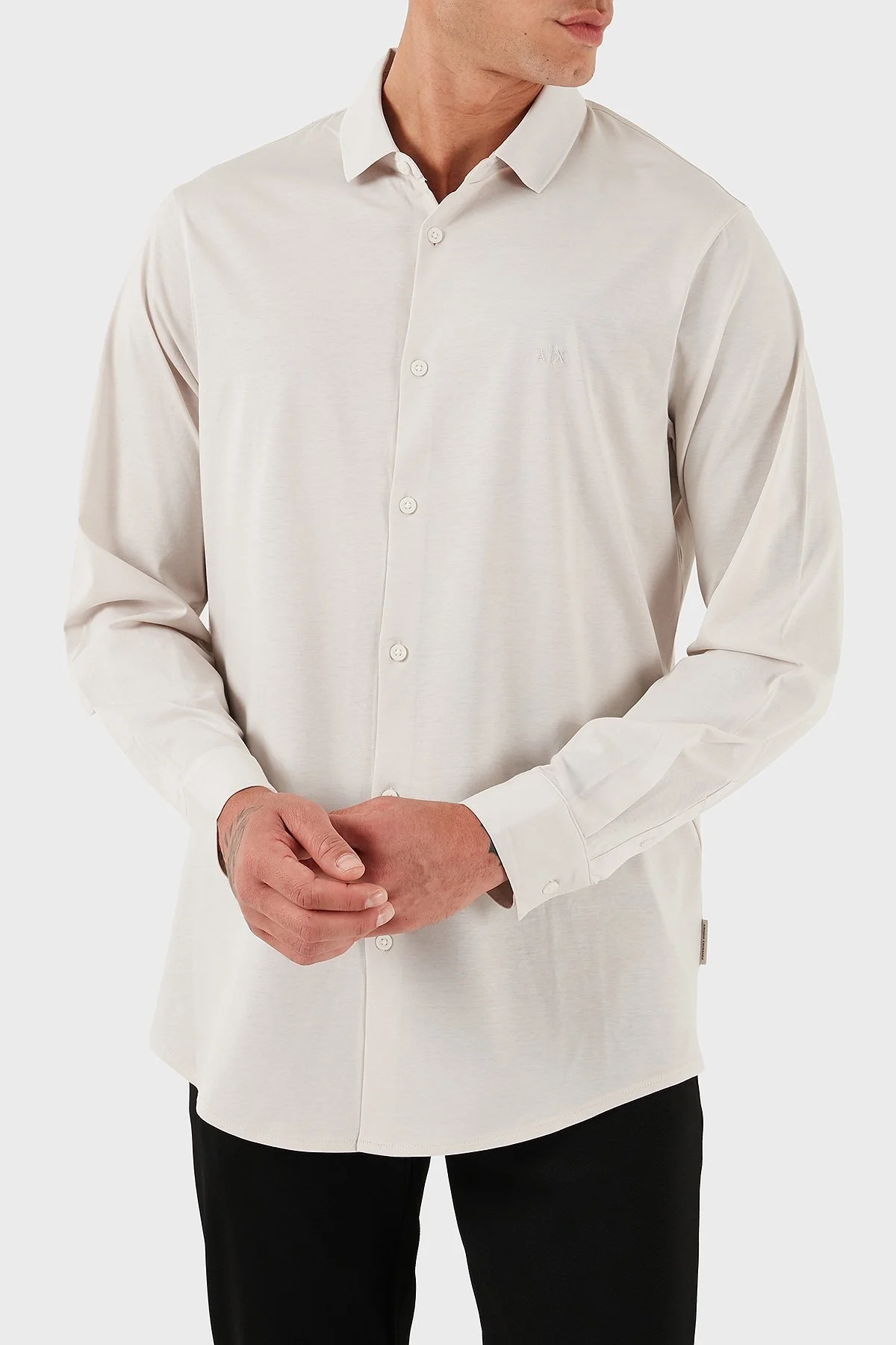Armani Exchange % 100 Pamuk Regular Fit Klasik Yaka Erkek Gömlek XM001370 AF10364 U1013 GRİ - 3
