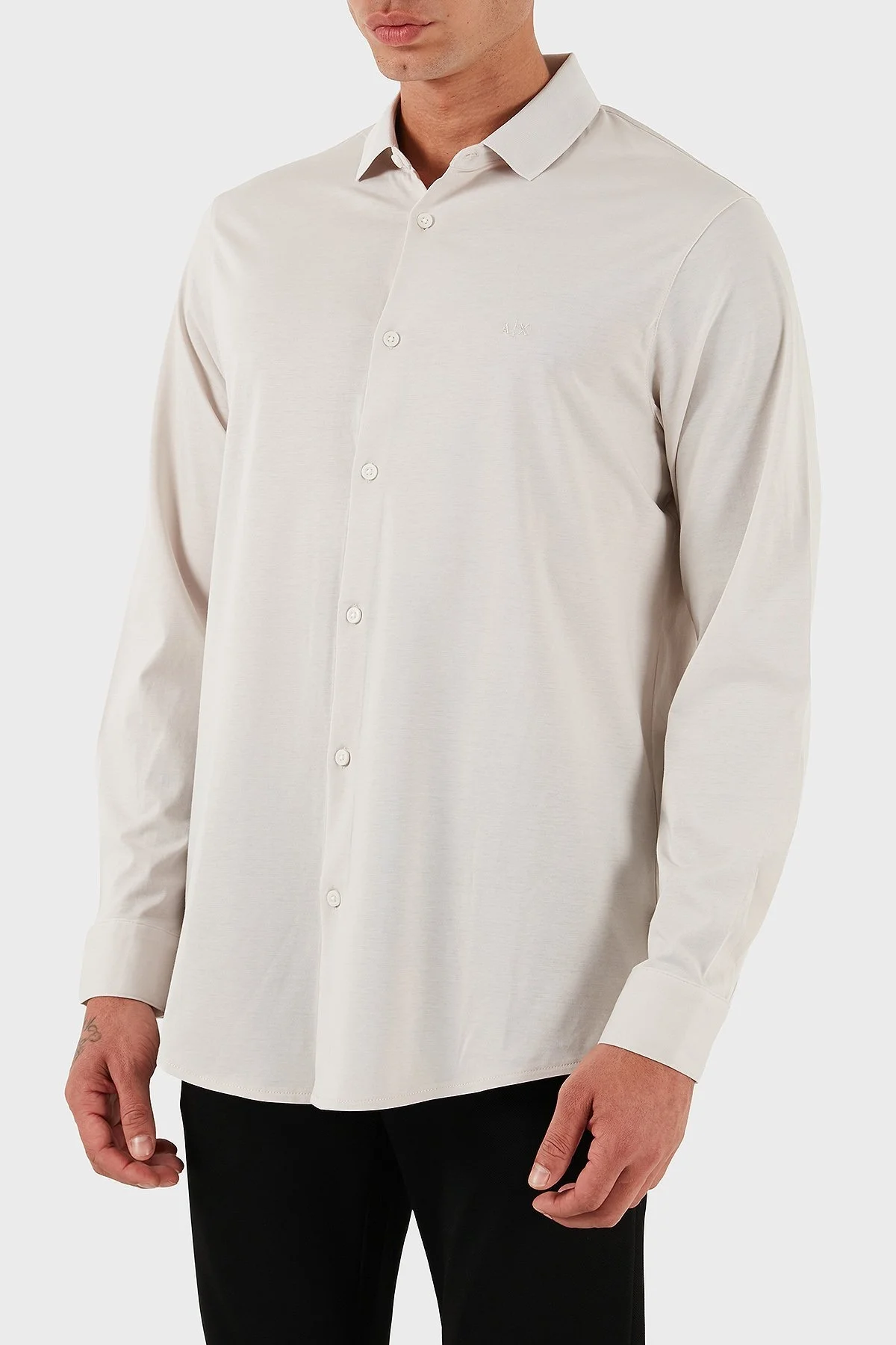 Armani Exchange % 100 Pamuk Regular Fit Klasik Yaka Erkek Gömlek XM001370 AF10364 U1013 GRİ - 4