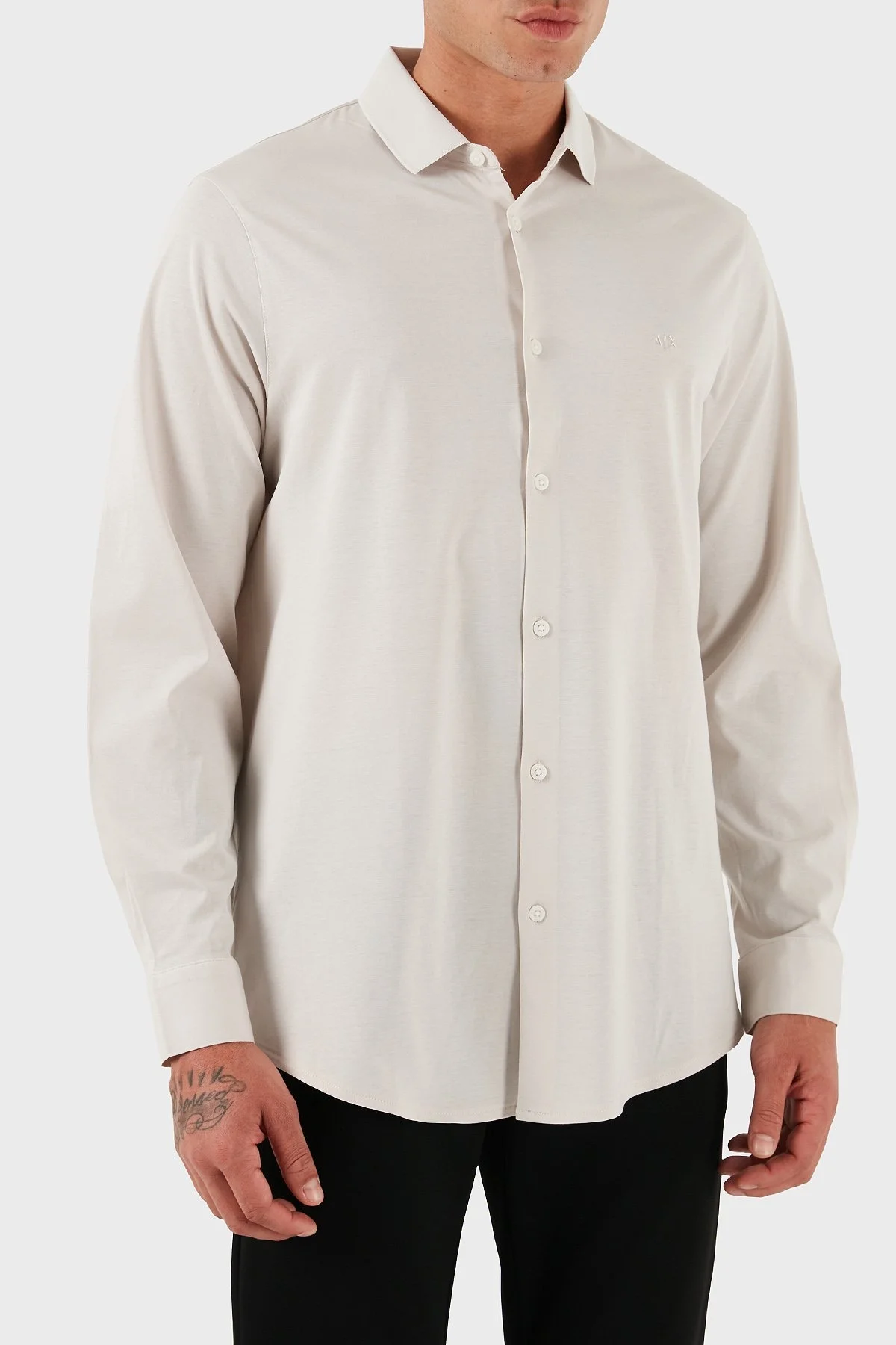 Armani Exchange % 100 Pamuk Regular Fit Klasik Yaka Erkek Gömlek XM001370 AF10364 U1013 GRİ - 5