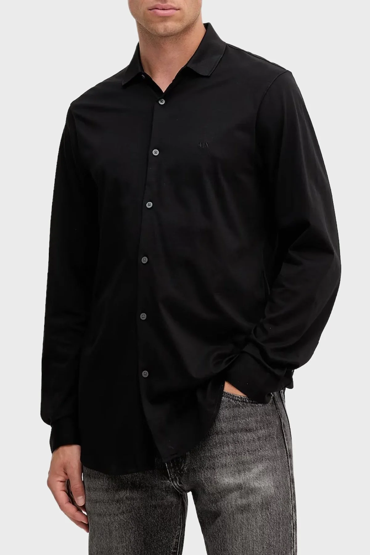 Armani Exchange % 100 Pamuk Regular Fit Klasik Yaka Erkek Gömlek XM001370 AF10364 UC001 SİYAH - 1