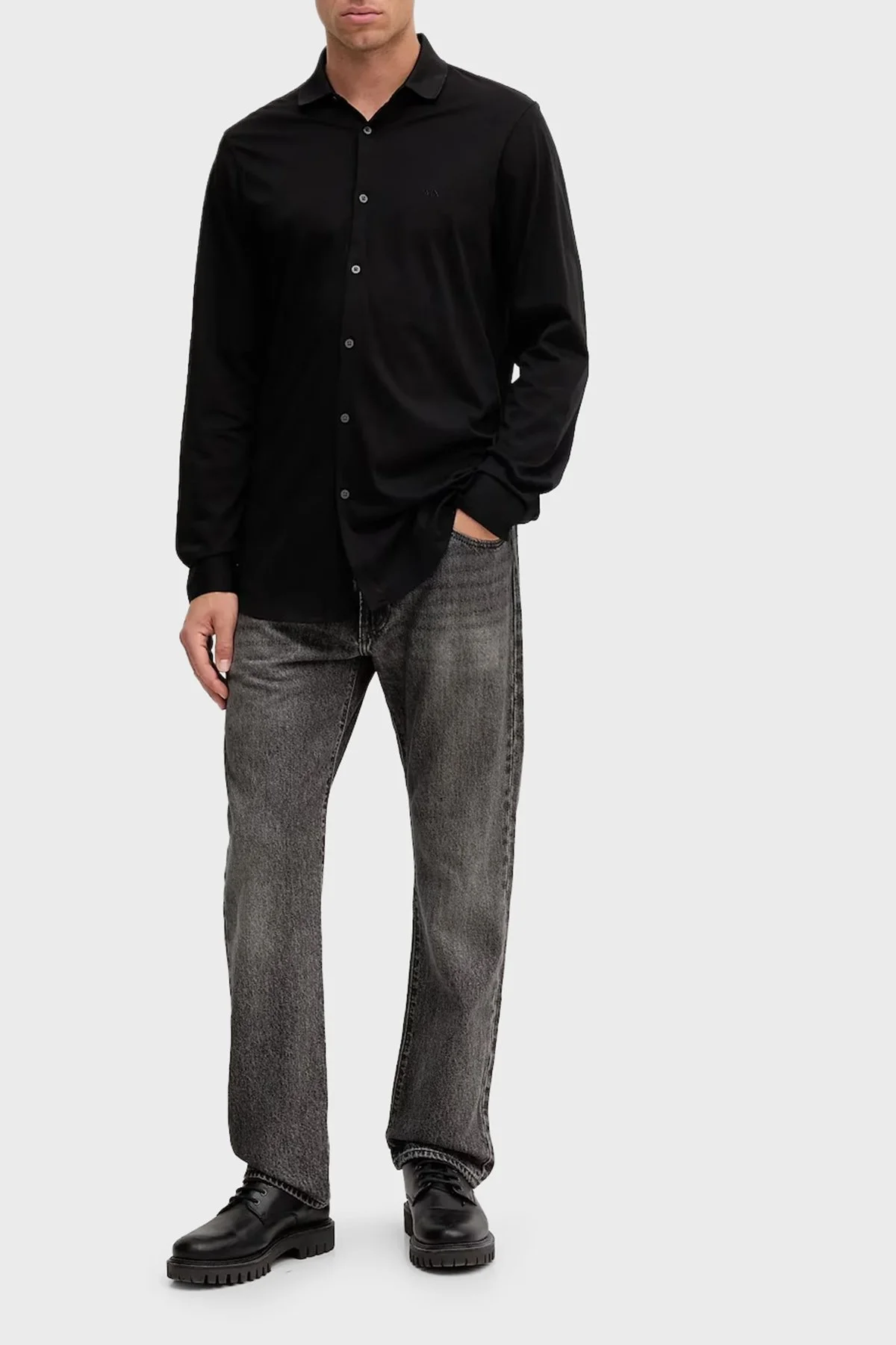 Armani Exchange % 100 Pamuk Regular Fit Klasik Yaka Erkek Gömlek XM001370 AF10364 UC001 SİYAH - 2
