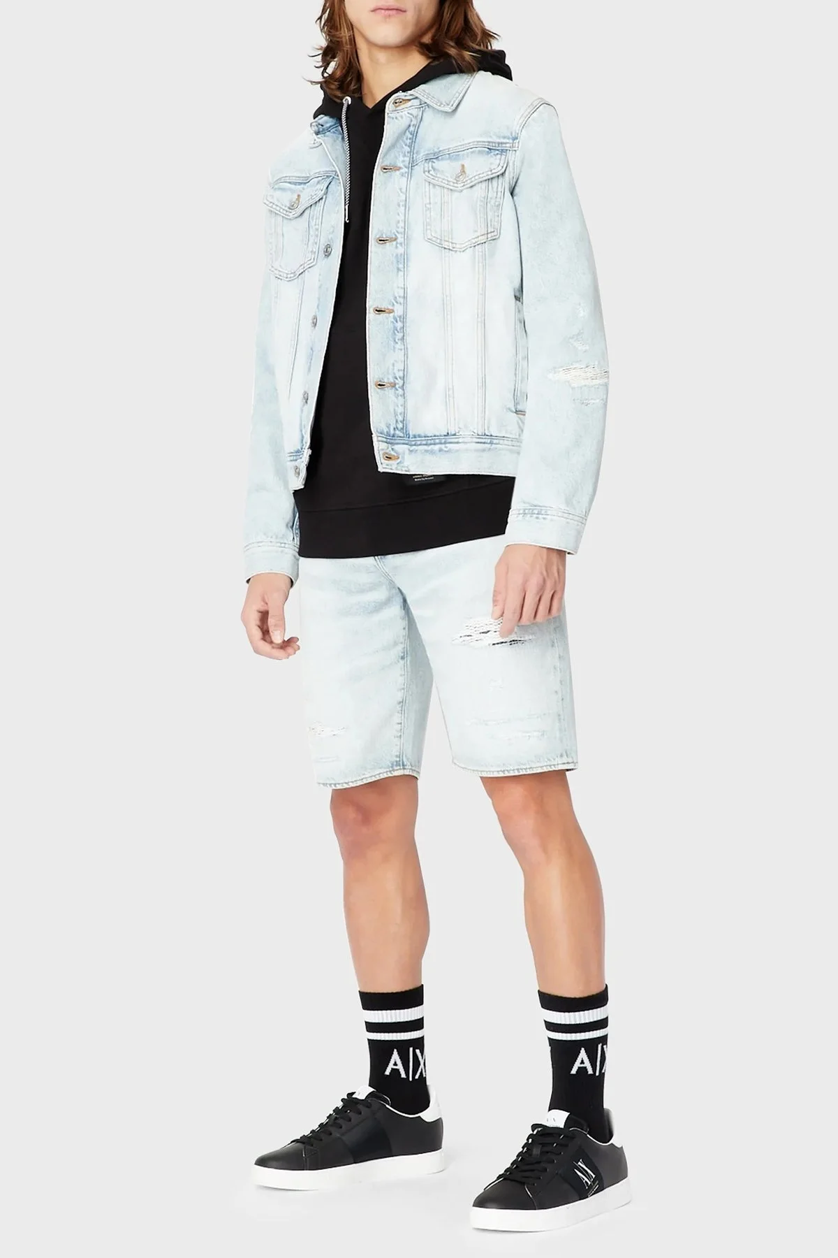 Armani Exchange % 100 Pamuk Regular Fit Kot Erkek Short 3RZJ65 Z1S5Z 1500 Buz Mavisi - 3