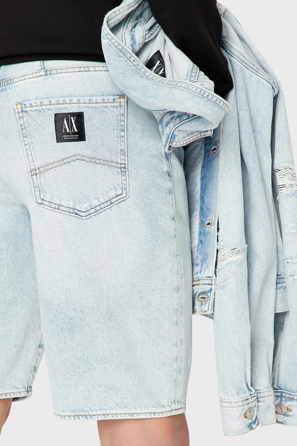 Armani Exchange % 100 Pamuk Regular Fit Kot Erkek Short 3RZJ65 Z1S5Z 1500 Buz Mavisi - 6