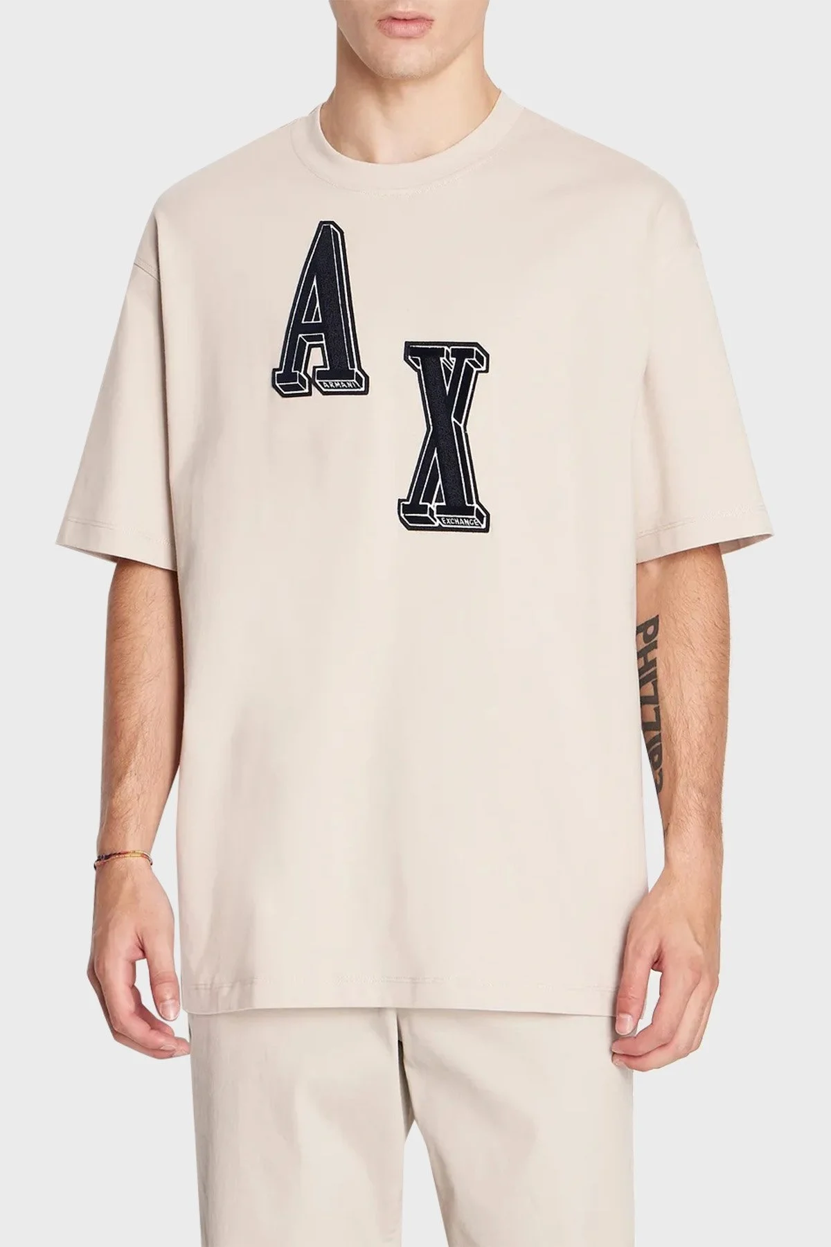 Armani Exchange % 100 Pamuk Regular Fit Logo Baskılı Erkek T Shirt 6RZMJM ZJDHZ 1934 BEJ - 1