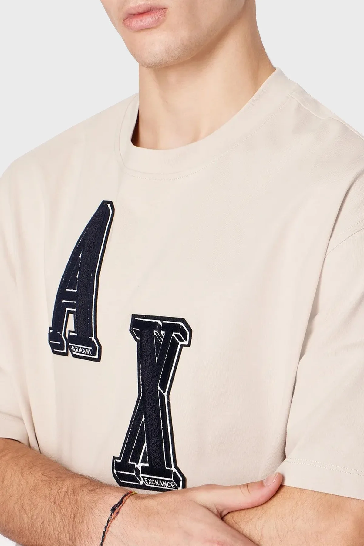 Armani Exchange % 100 Pamuk Regular Fit Logo Baskılı Erkek T Shirt 6RZMJM ZJDHZ 1934 BEJ - 3