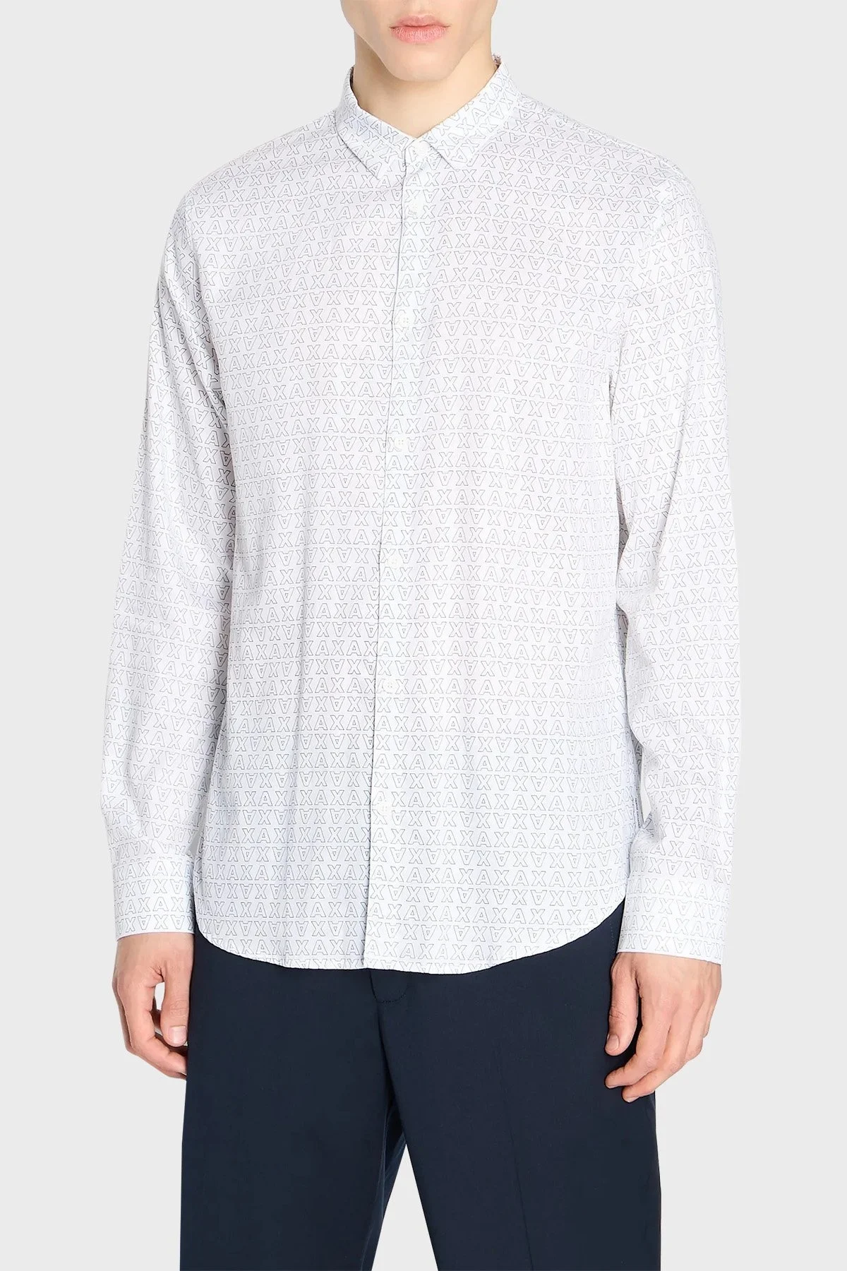 Armani Exchange % 100 Pamuk Regular Fit Logo Desenli Erkek Gömlek 6RZC45 ZNZRZ 21CL BEYAZ - 1