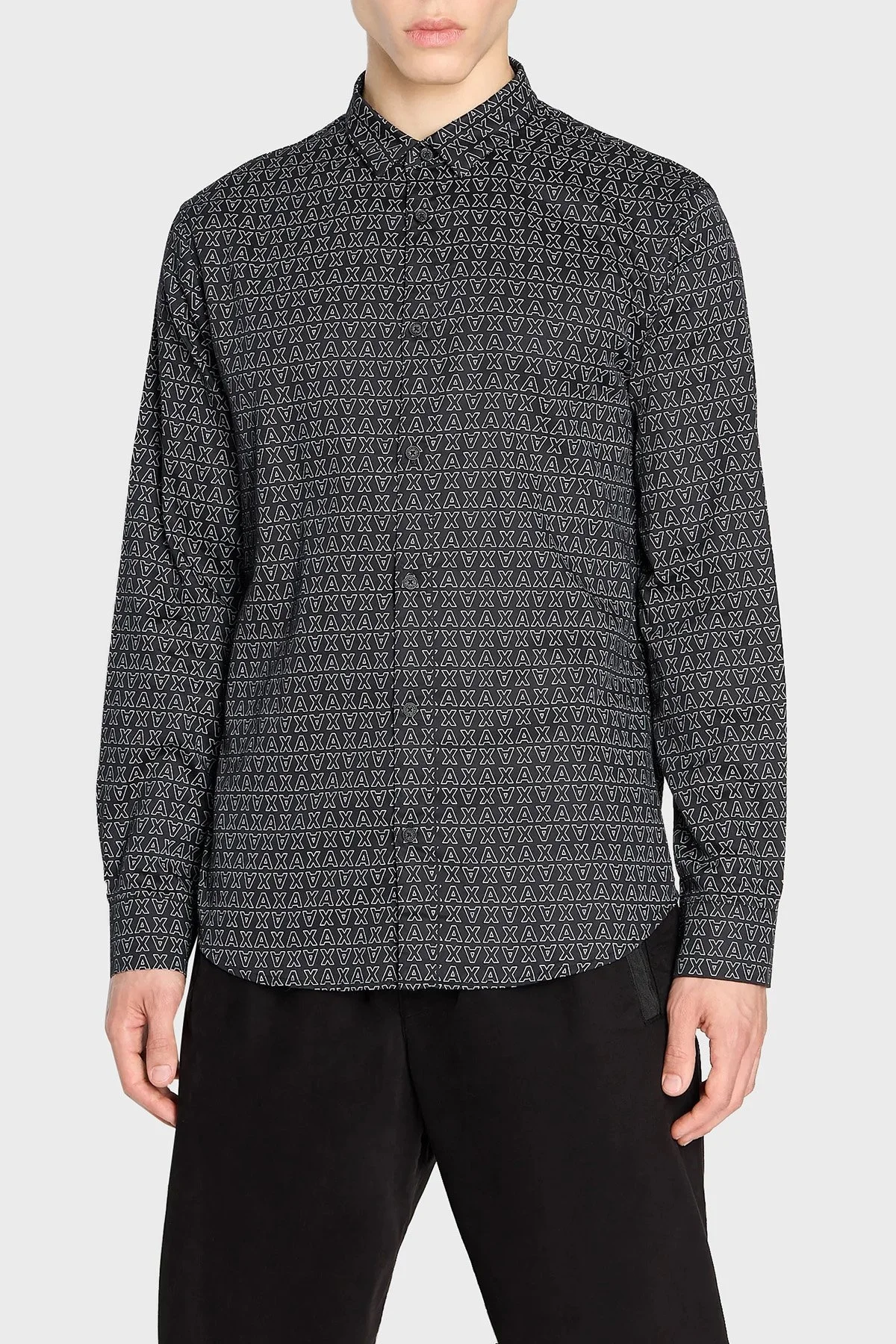 Armani Exchange % 100 Pamuk Regular Fit Logo Desenli Erkek Gömlek 6RZC45 ZNZRZ 22BV SİYAH - 1