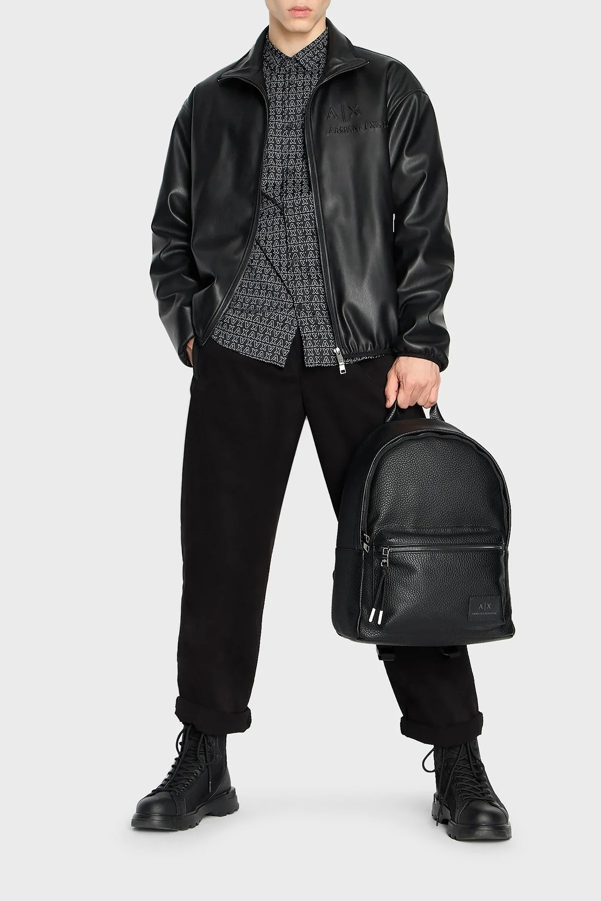 Armani Exchange % 100 Pamuk Regular Fit Logo Desenli Erkek Gömlek 6RZC45 ZNZRZ 22BV SİYAH - 3