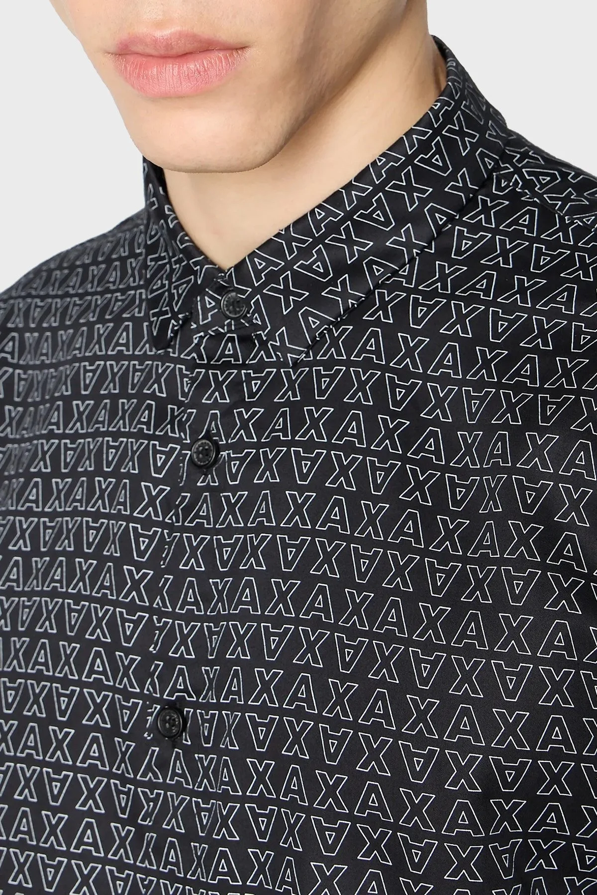 Armani Exchange % 100 Pamuk Regular Fit Logo Desenli Erkek Gömlek 6RZC45 ZNZRZ 22BV SİYAH - 4