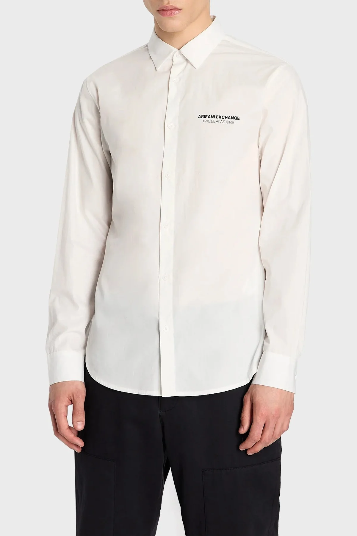 Armani Exchange % 100 Pamuk Regular Fit Logo Detaylı Erkek Gömlek 6RZC03 ZNXLZ 1116 BEYAZ - 1