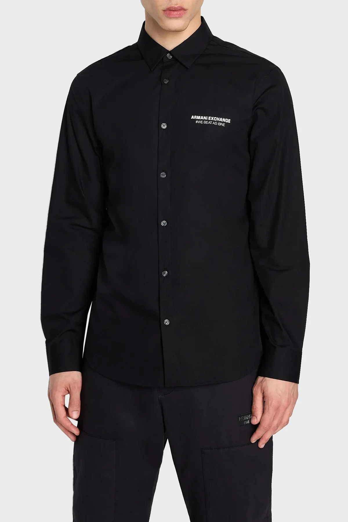 Armani Exchange % 100 Pamuk Regular Fit Logo Detaylı Erkek Gömlek 6RZC03 ZNXLZ 1200 SİYAH - 1