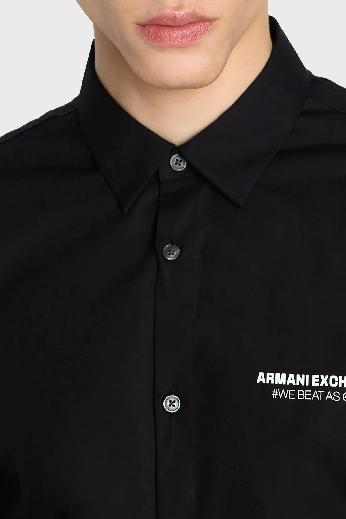 Armani Exchange % 100 Pamuk Regular Fit Logo Detaylı Erkek Gömlek 6RZC03 ZNXLZ 1200 SİYAH - 3