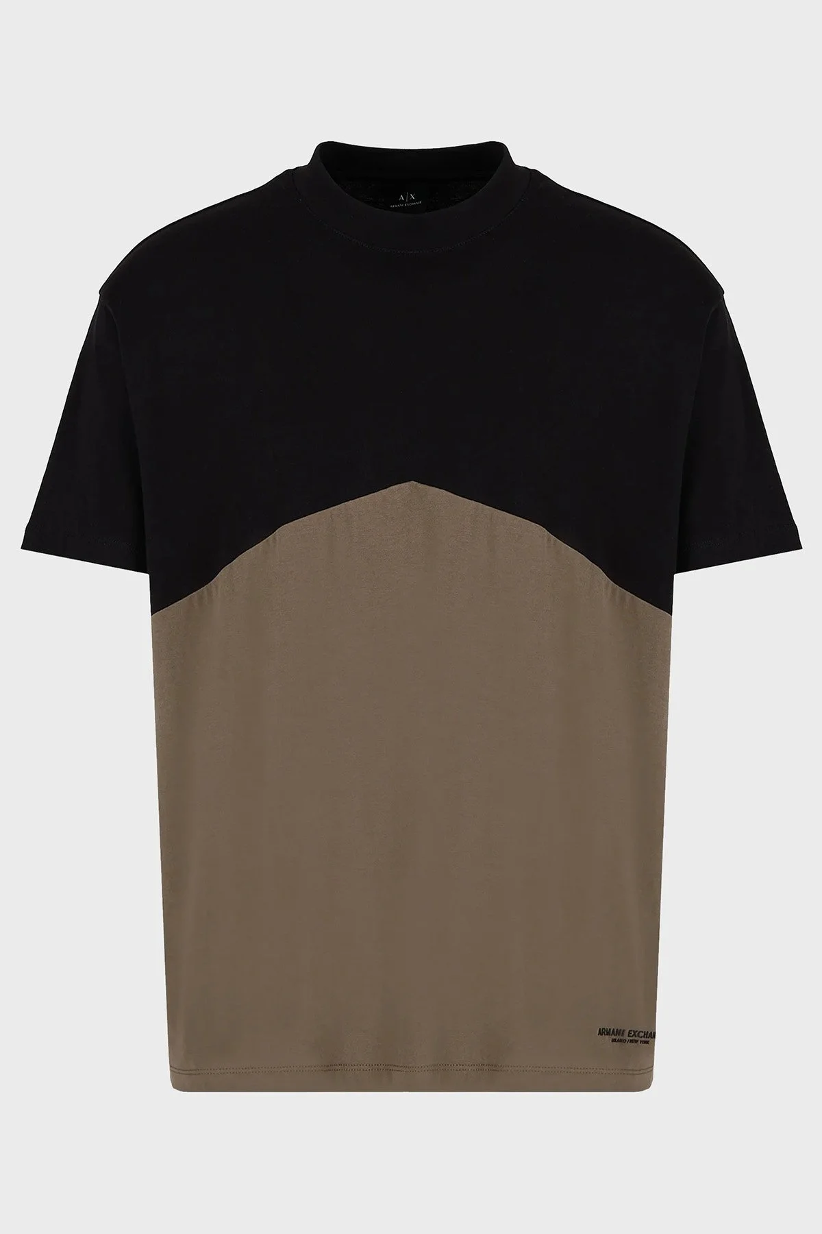 Armani Exchange % 100 Pamuk Regular Fit Renk Bloklu Erkek T Shirt 6RZMLC ZJ9JZ 22CF SİYAH-KAHVE - 4