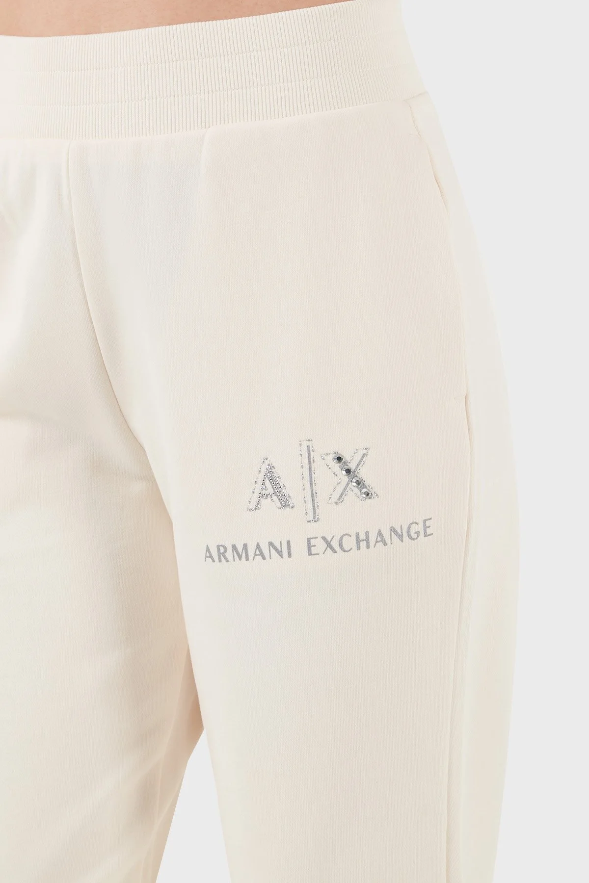 Armani Exchange % 100 Pamuk Regular Fit Ribanalı Paça Bayan Pantolon XW000162 AF11851 U1003 EKRU - 11