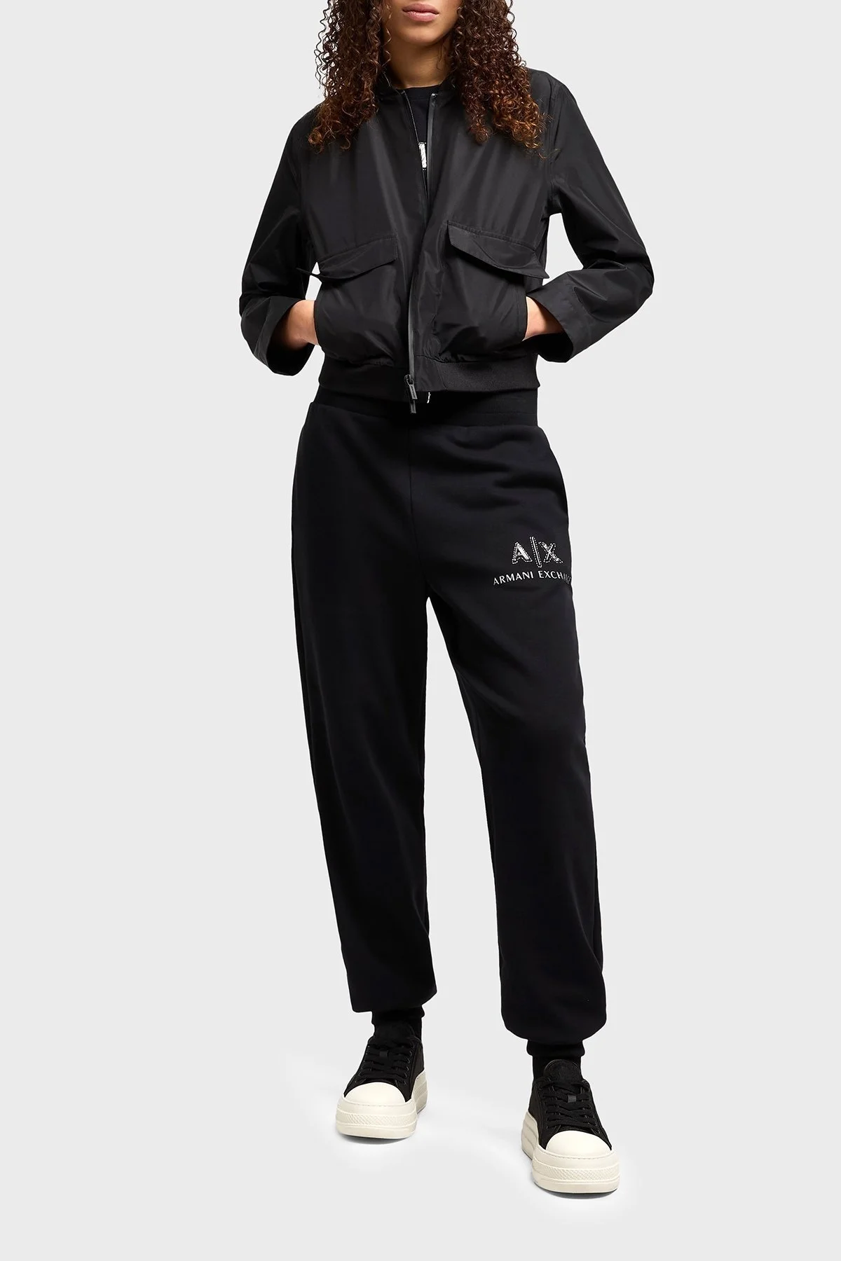 Armani Exchange % 100 Pamuk Regular Fit Ribanalı Paça Bayan Pantolon XW000162 AF11851 UC001 SİYAH - 8