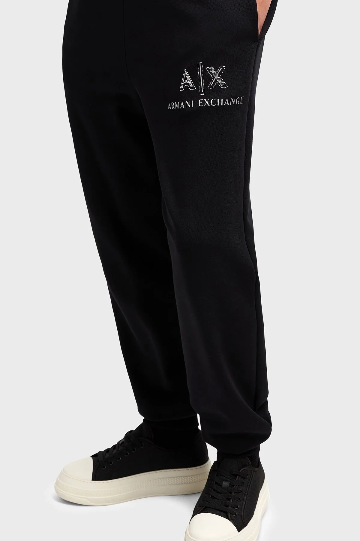 Armani Exchange % 100 Pamuk Regular Fit Ribanalı Paça Bayan Pantolon XW000162 AF11851 UC001 SİYAH - 9