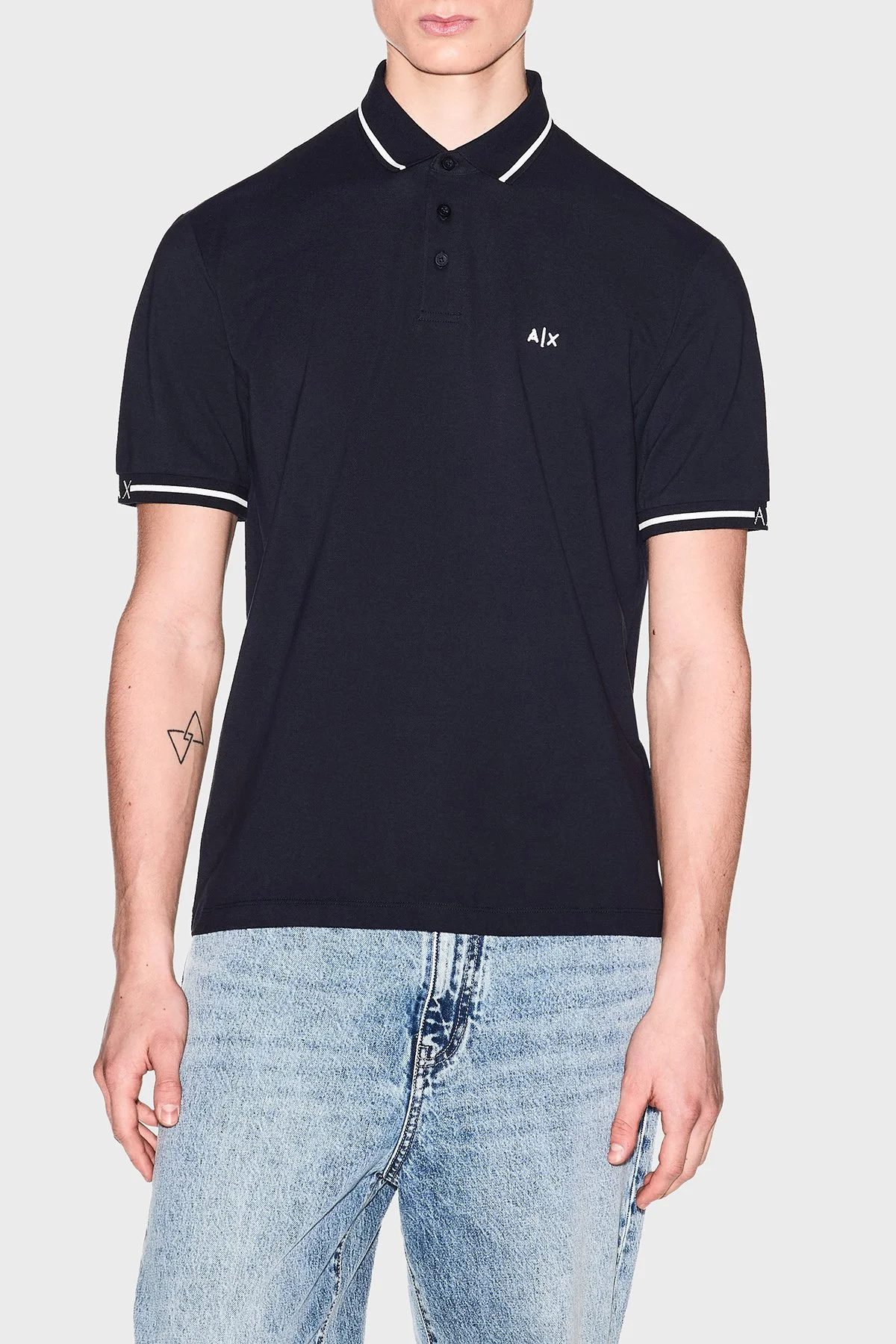 Armani Exchange % 100 Pamuk Regular Fit Şerit Detaylı Erkek Polo XM002356 AF13026 UB101 LACİVERT - 1