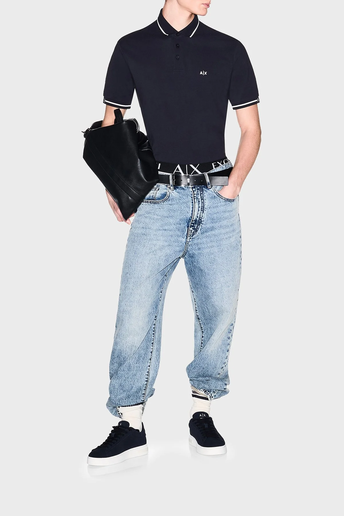 Armani Exchange % 100 Pamuk Regular Fit Şerit Detaylı Erkek Polo XM002356 AF13026 UB101 LACİVERT - 2