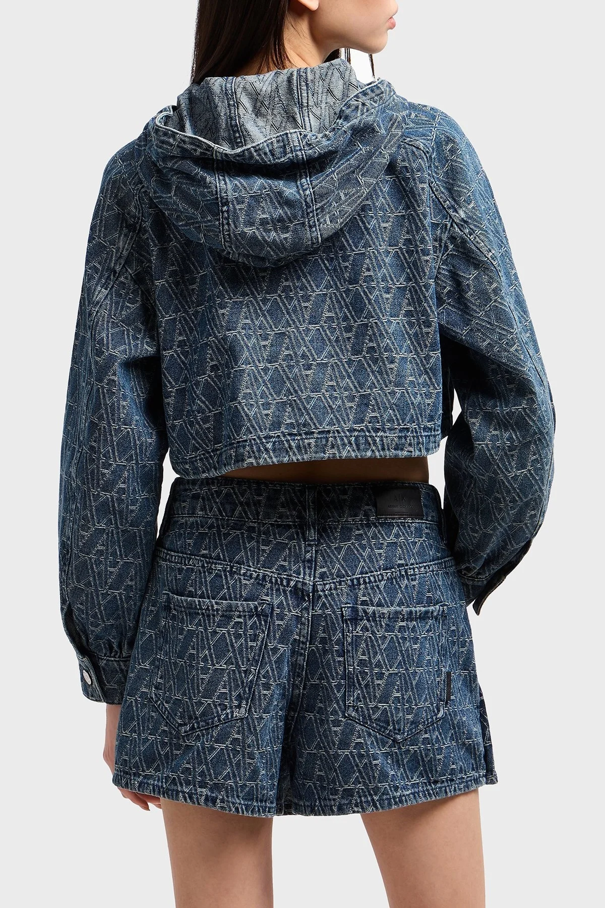 Armani Exchange % 100 Pamuk Regular Fit Tamamı Jakarlı Etek Bayan Short XW000555 AF12844 FB055 LACİVERT - 2