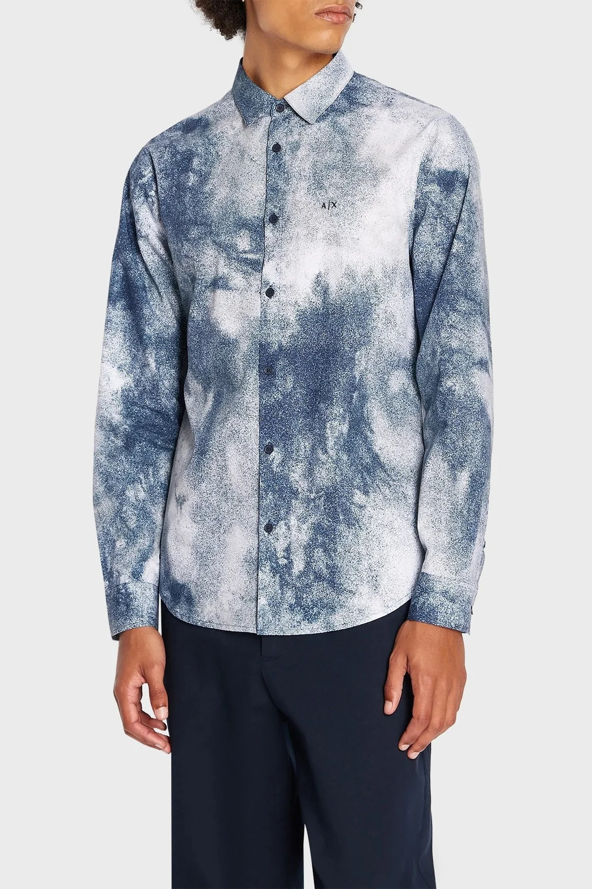 Armani Exchange % 100 Pamuk Regular Fit Tasarım Erkek Gömlek 6RZC30 ZNXLZ 21CE BEYAZ-MAVİ - 5