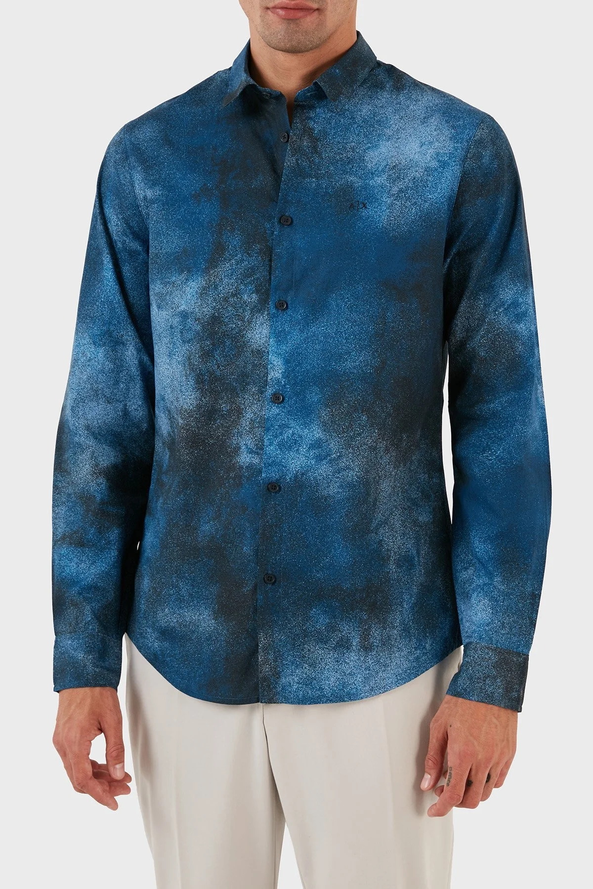 Armani Exchange % 100 Pamuk Regular Fit Uzun Kollu Desenli Erkek Gömlek 6RZC30 ZNXLZ 25EC MAVİ - 1