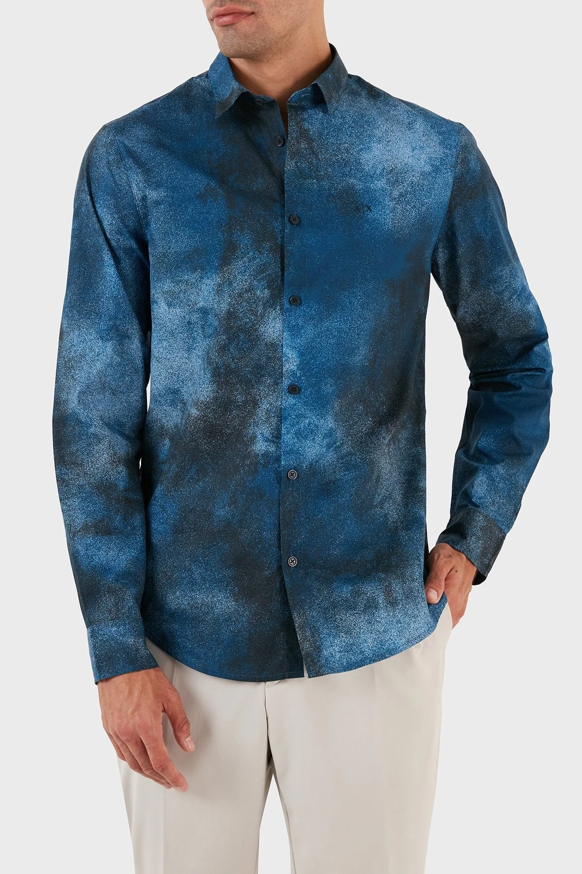 Armani Exchange % 100 Pamuk Regular Fit Uzun Kollu Desenli Erkek Gömlek 6RZC30 ZNXLZ 25EC MAVİ - 3