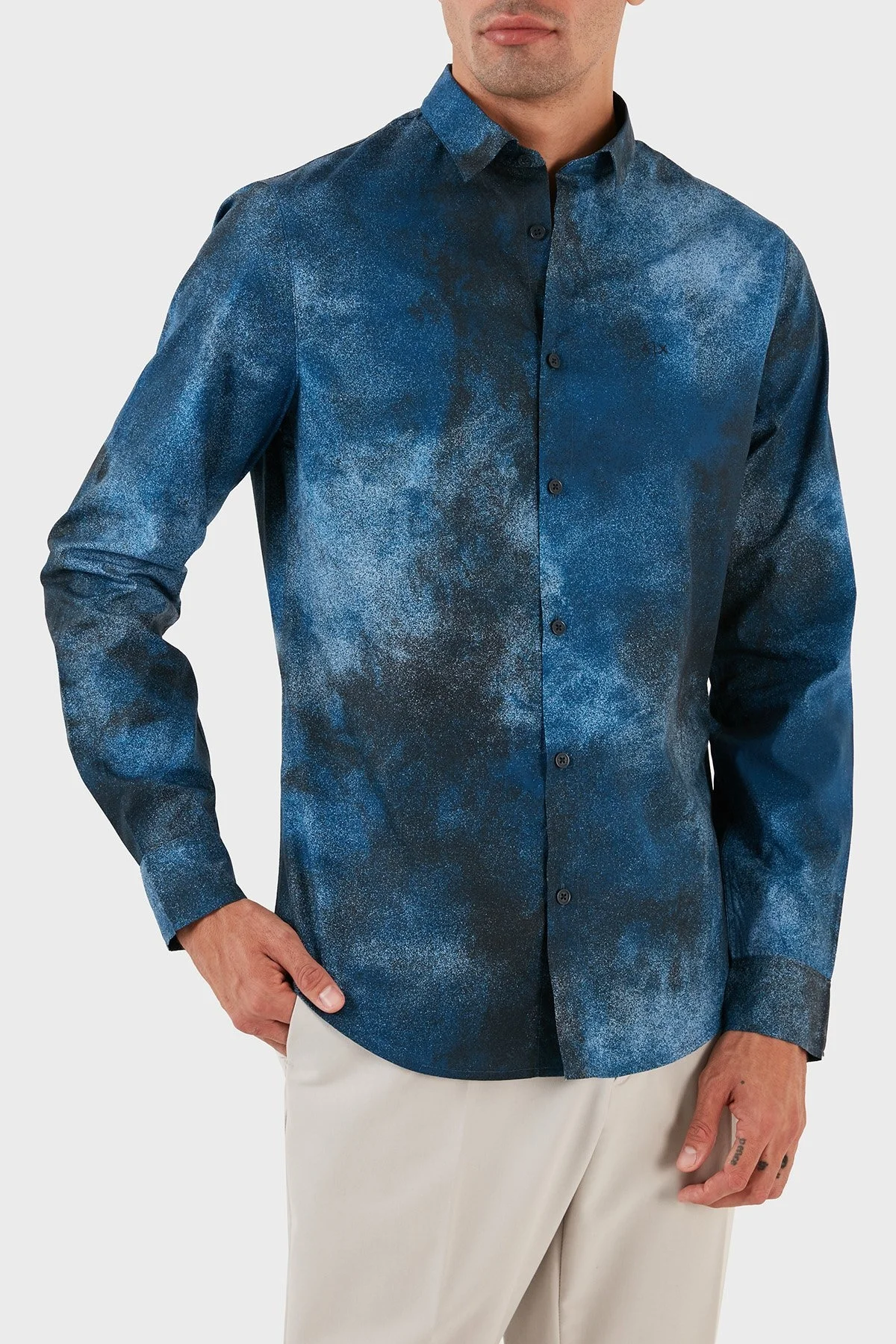 Armani Exchange % 100 Pamuk Regular Fit Uzun Kollu Desenli Erkek Gömlek 6RZC30 ZNXLZ 25EC MAVİ - 5