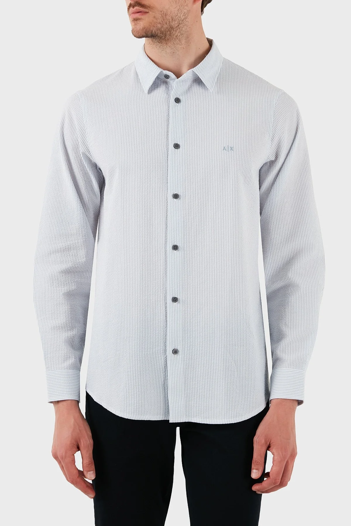 Armani Exchange % 100 Pamuk Regular Fit Uzun Kollu Erkek Gömlek XM000429 AF13141 MB004 MAVİ-BEYAZ - 10