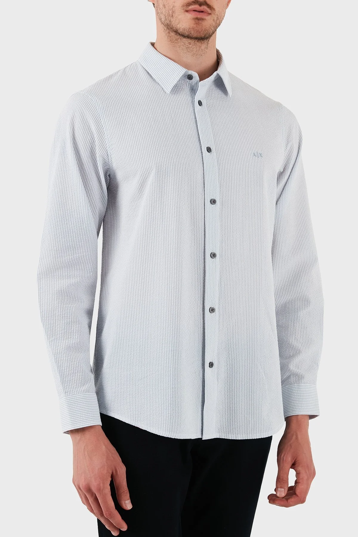 Armani Exchange % 100 Pamuk Regular Fit Uzun Kollu Erkek Gömlek XM000429 AF13141 MB004 MAVİ-BEYAZ - 11