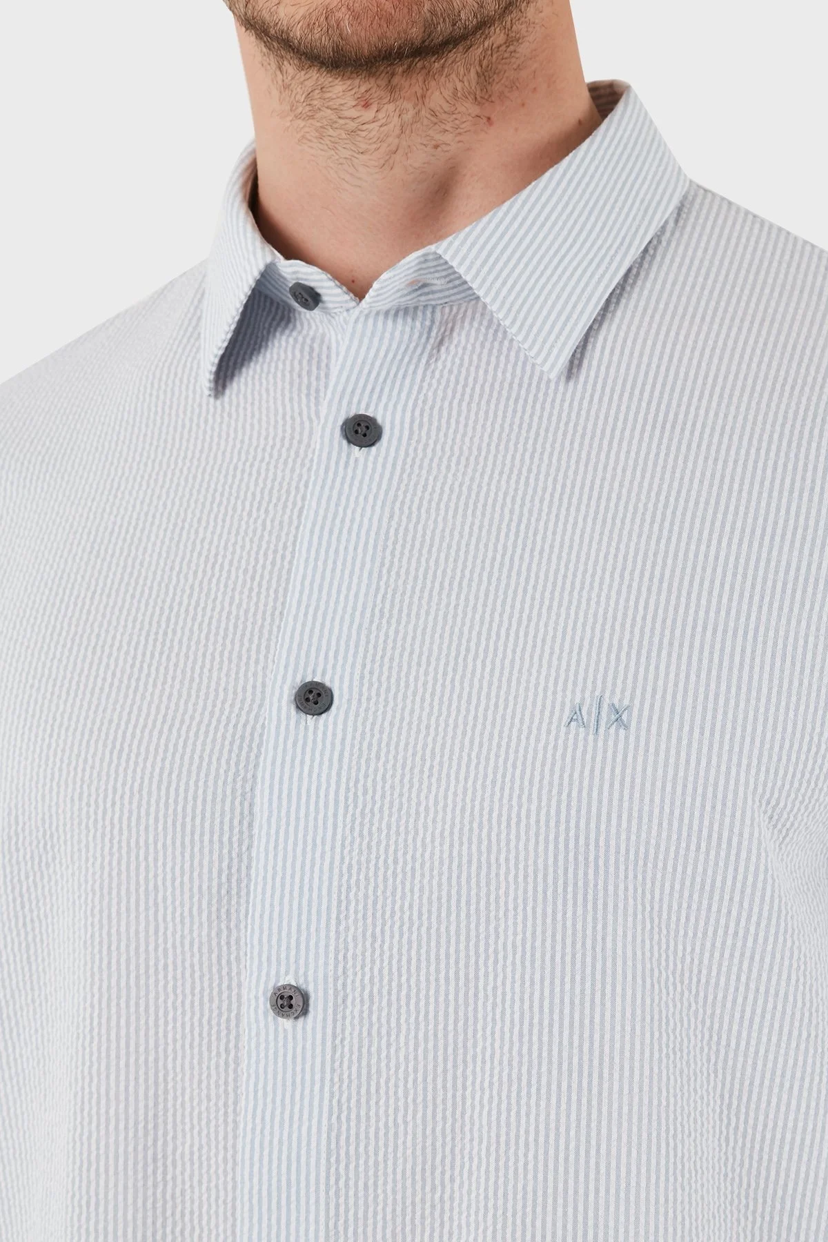 Armani Exchange % 100 Pamuk Regular Fit Uzun Kollu Erkek Gömlek XM000429 AF13141 MB004 MAVİ-BEYAZ - 12