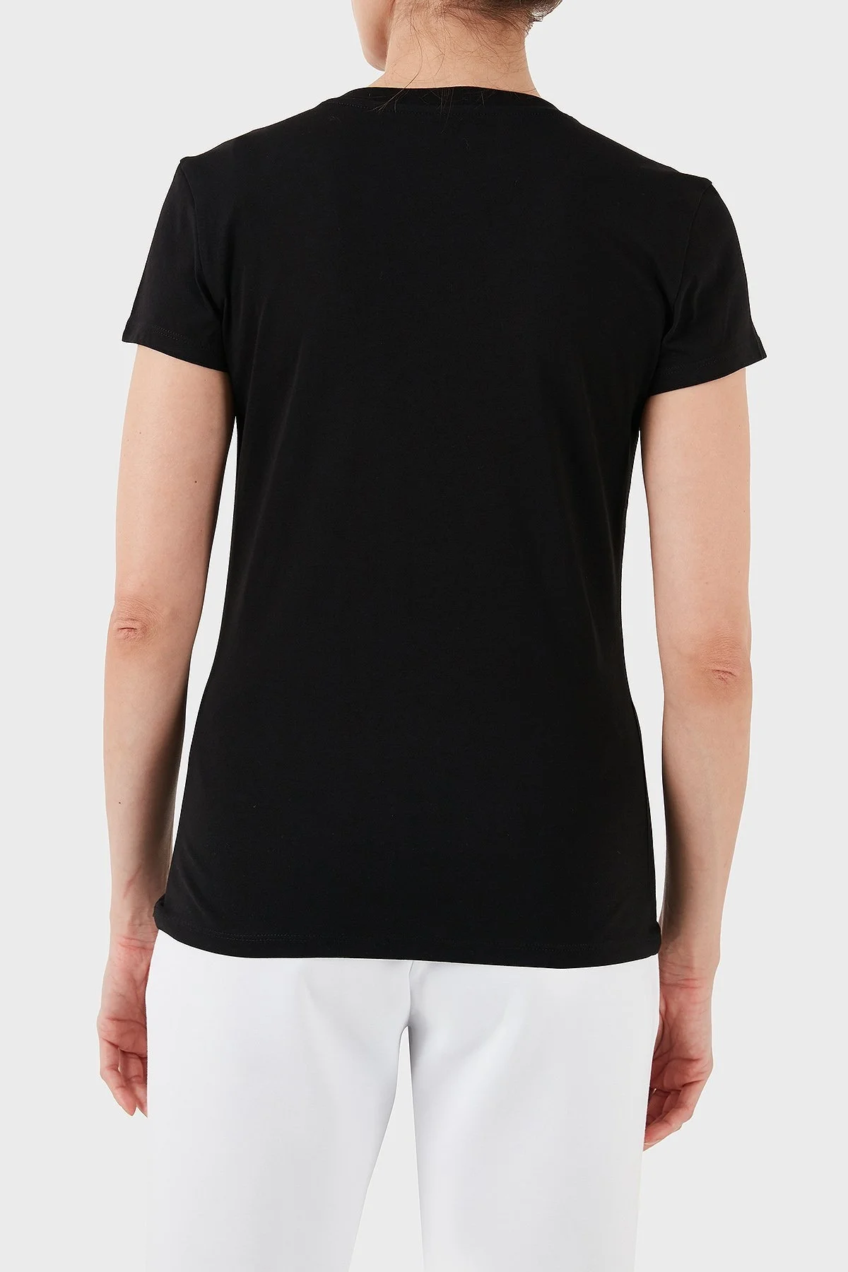Armani Exchange % 100 Pamuk Regular Fit V Yaka Bayan T Shirt 8NYT81 YJG3Z 52AK SİYAH-GOLD - 3