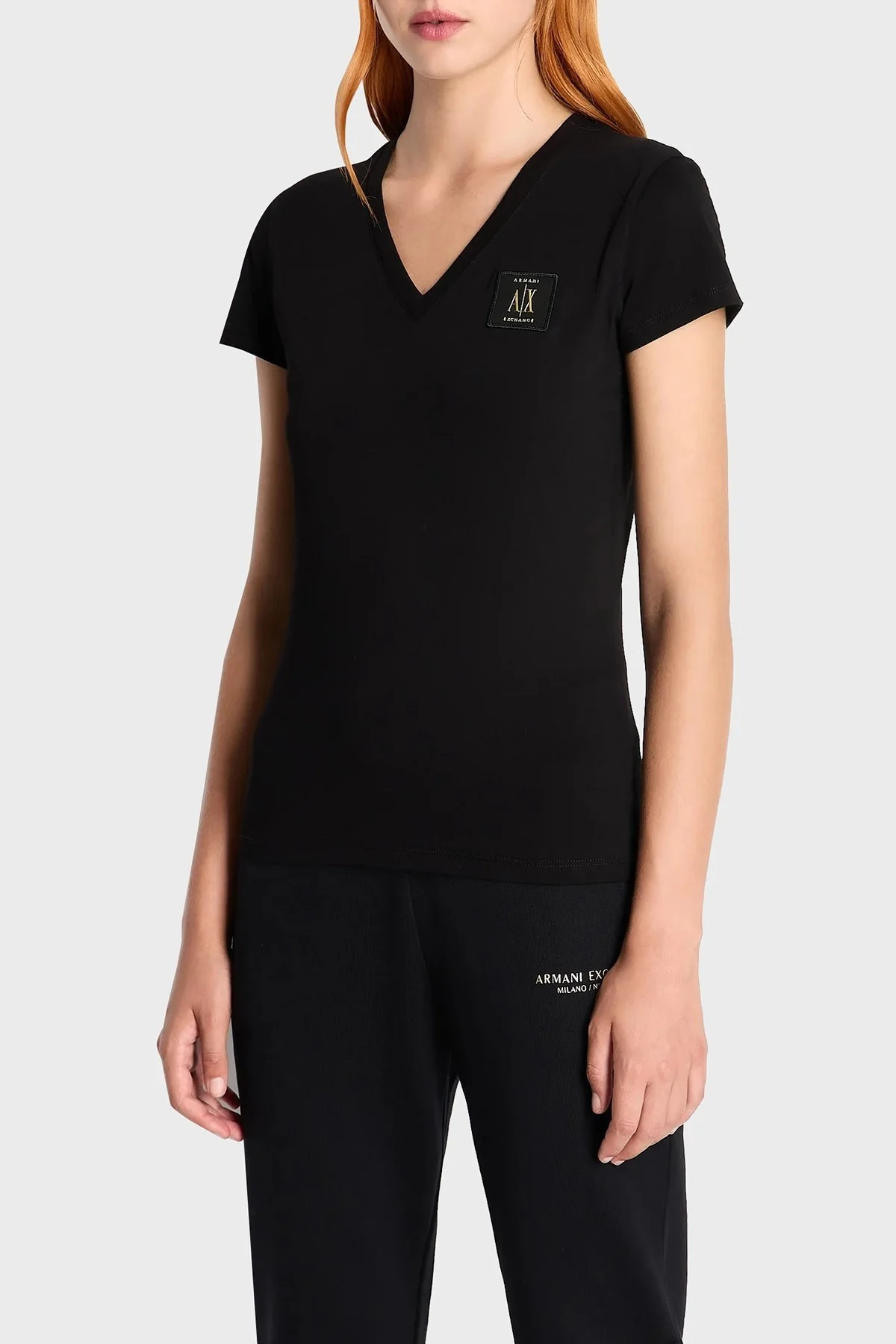 Armani Exchange % 100 Pamuk Regular Fit V Yaka Bayan T Shirt 8NYTNX YJG3Z 1200 SİYAH - 1